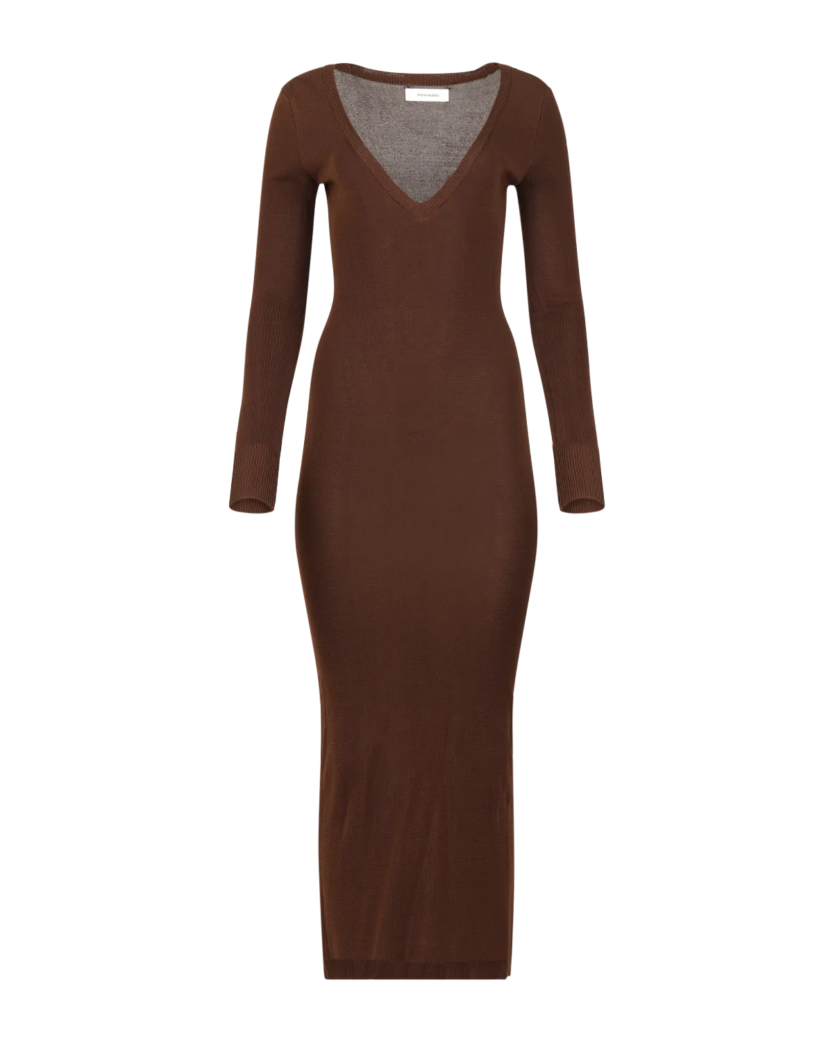 Long Sleeve V Neck Midi Chocolate - Image 3