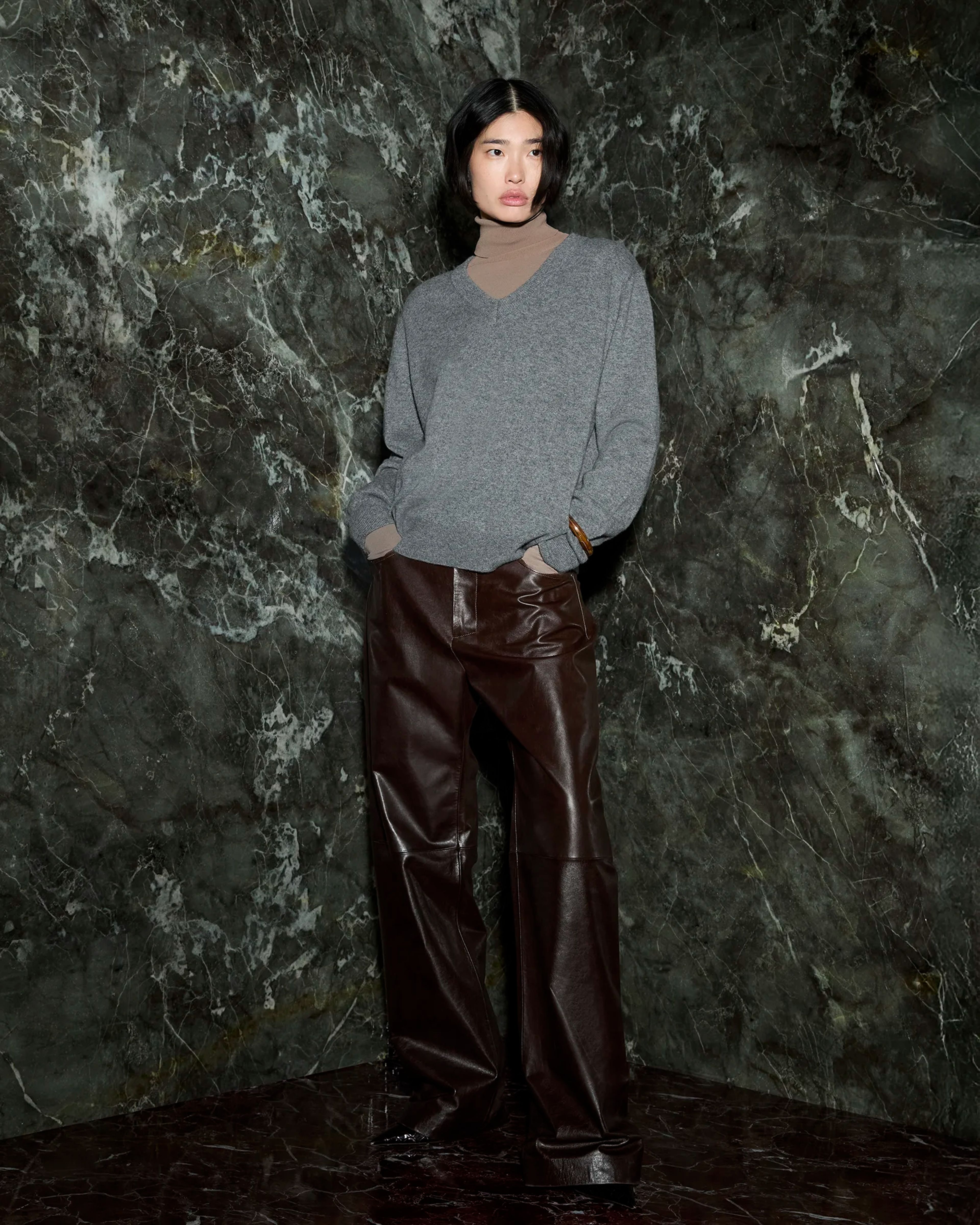 Leather Straight Leg Dark Brown - Image 2