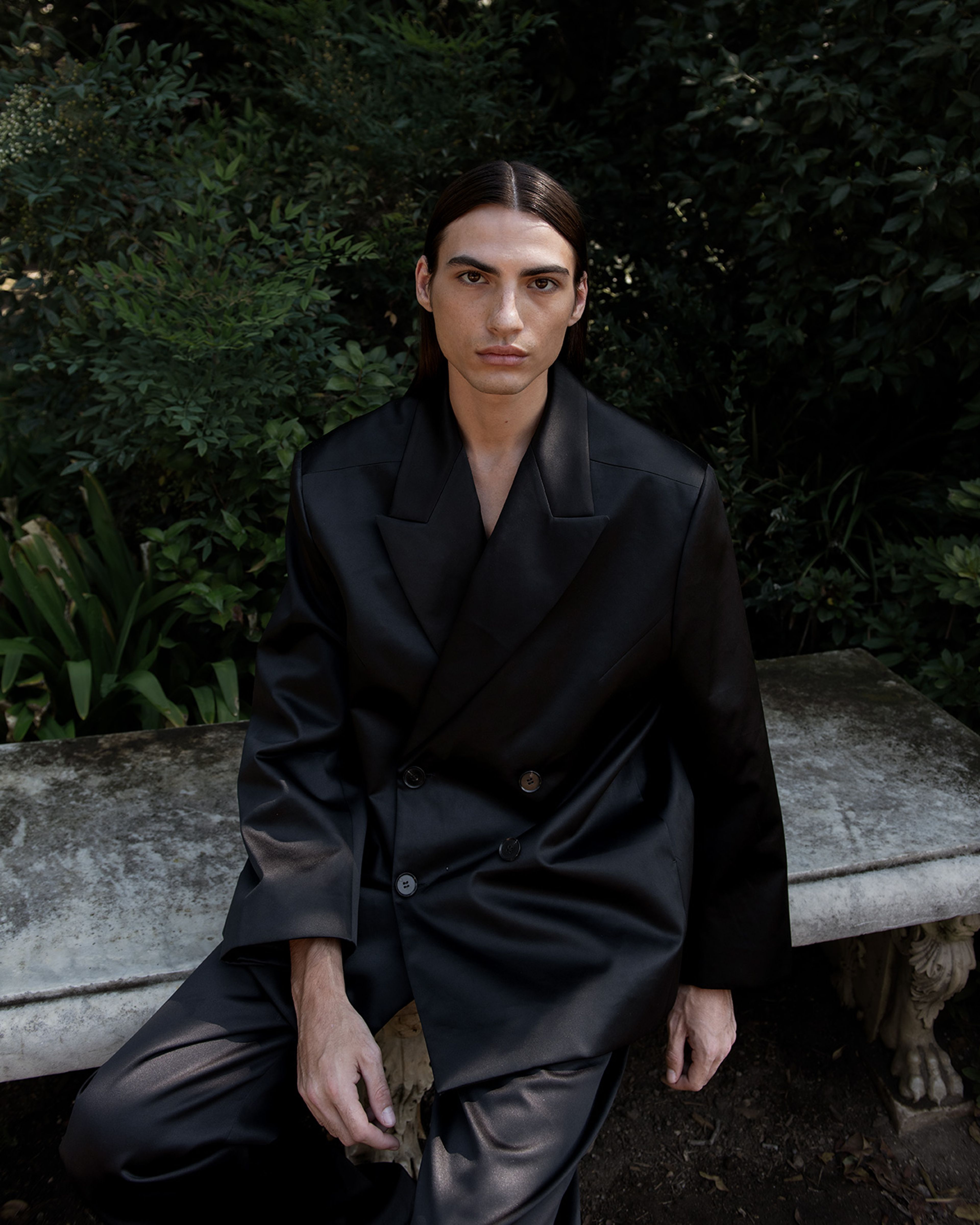 Double Breasted Blazer Black Sateen - Image 1