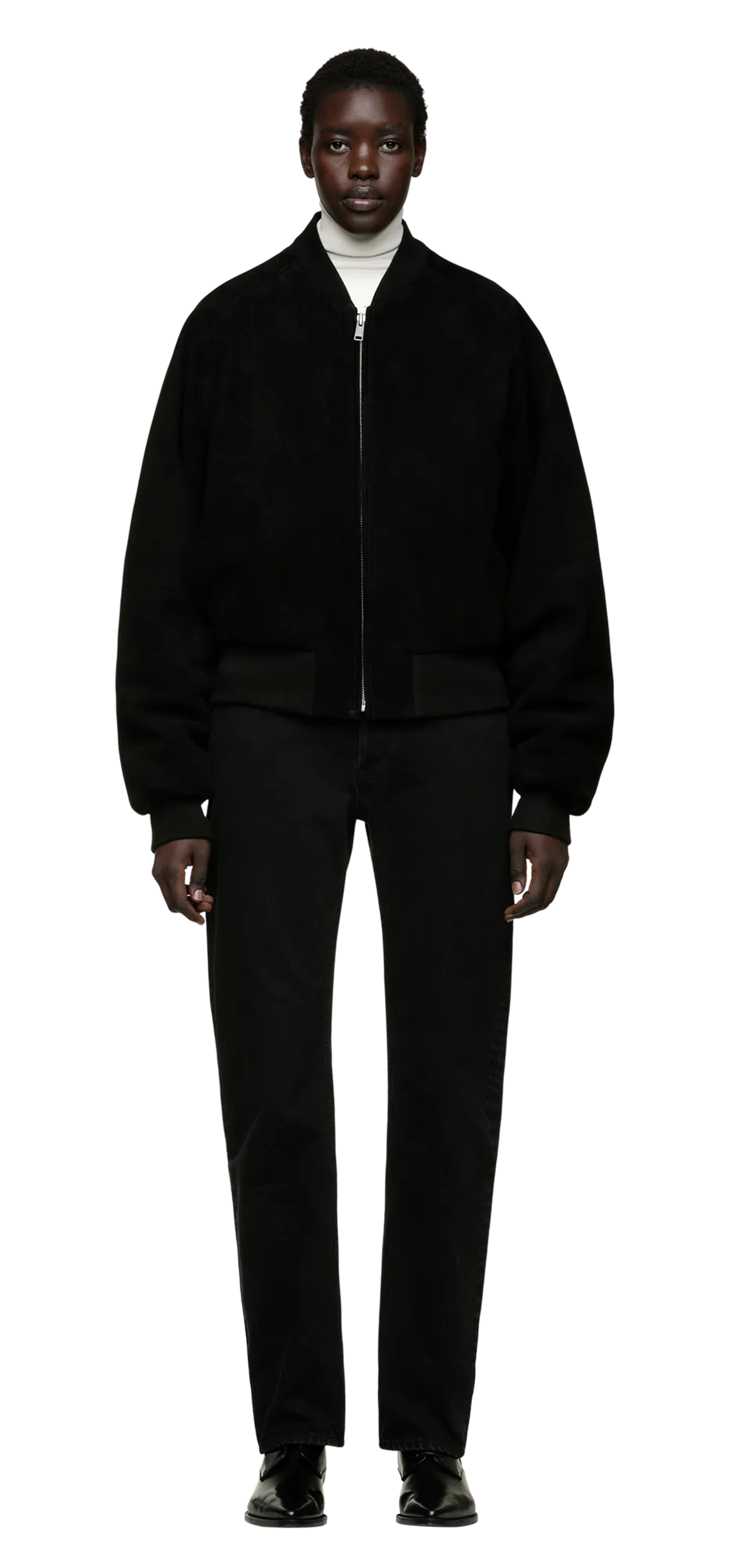 raglan-bomber-black-suede character front view