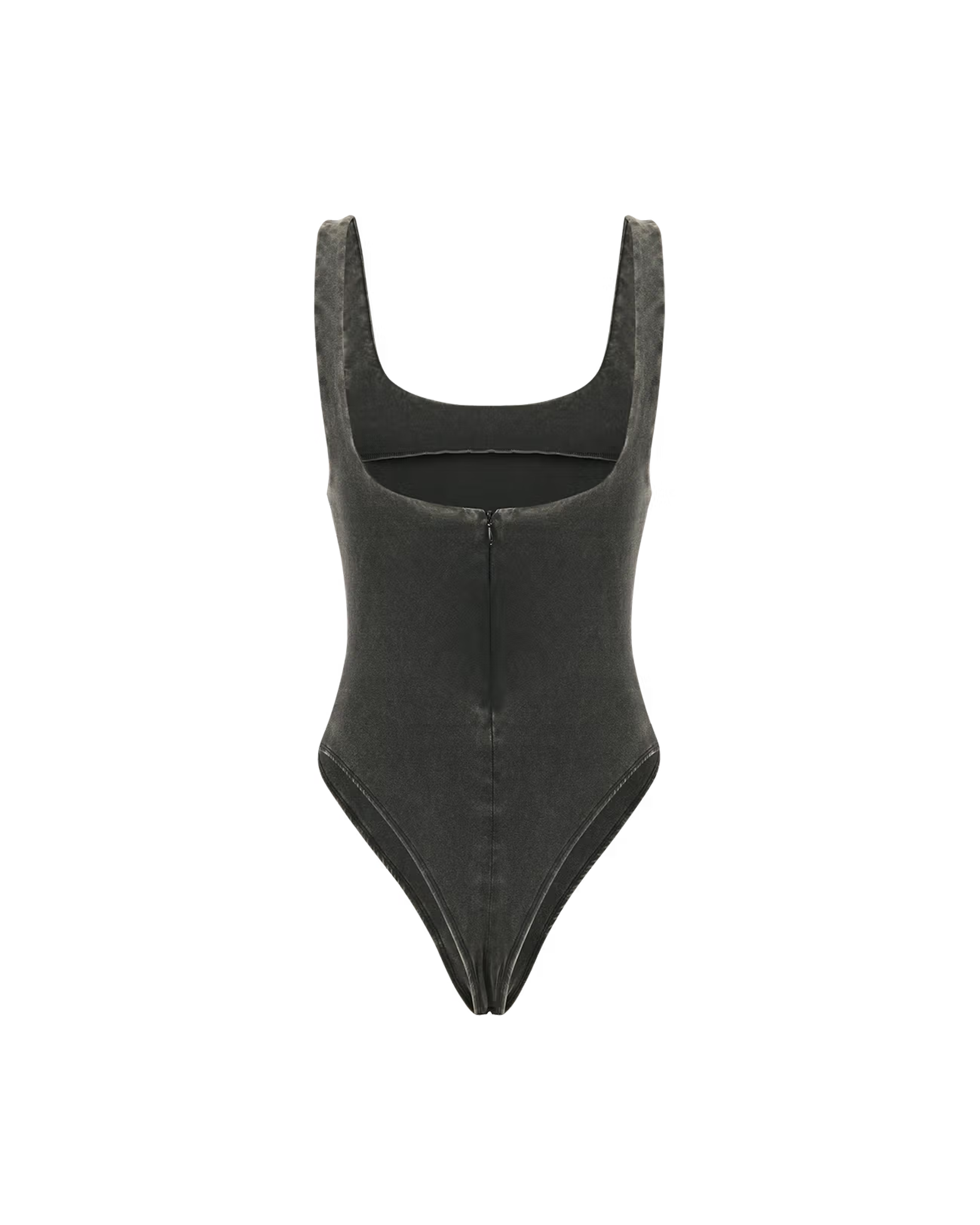 Square Neck Bodysuit Cotton Spandex Washed Black - Image 2