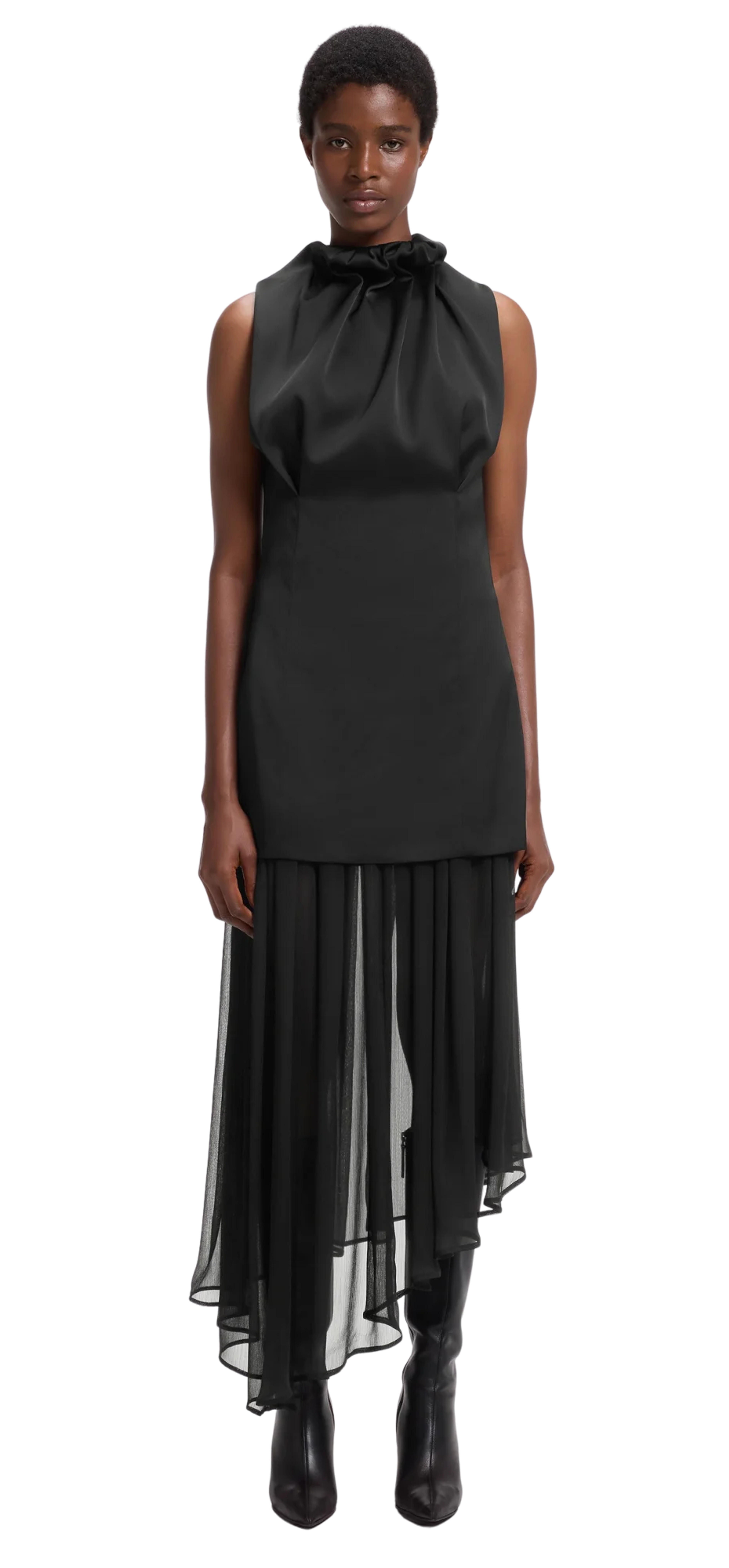 hugo-x-entire-studios-satin-and-chiffon-dress character front view