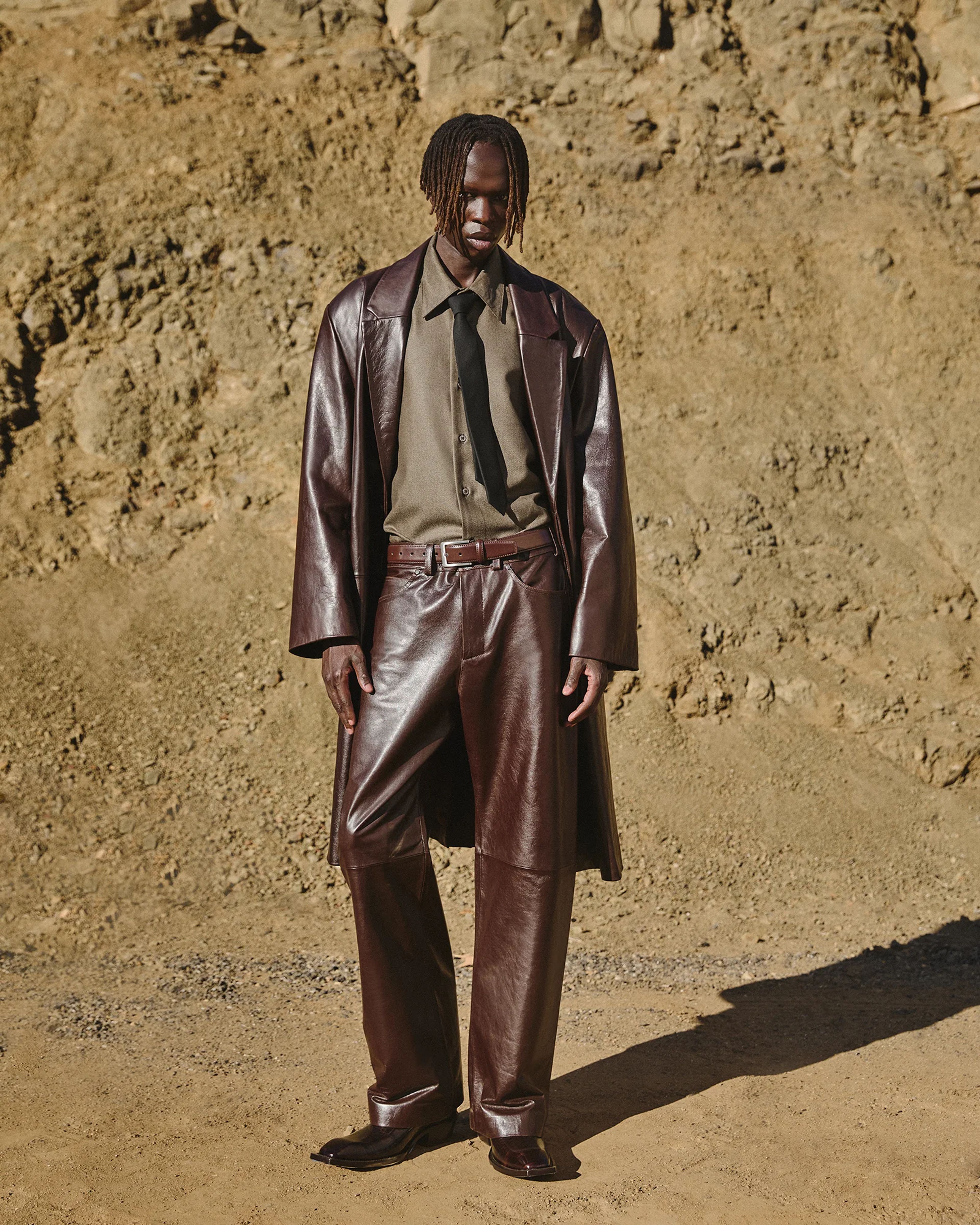 Leather Straight Leg Dark Brown - Image 1