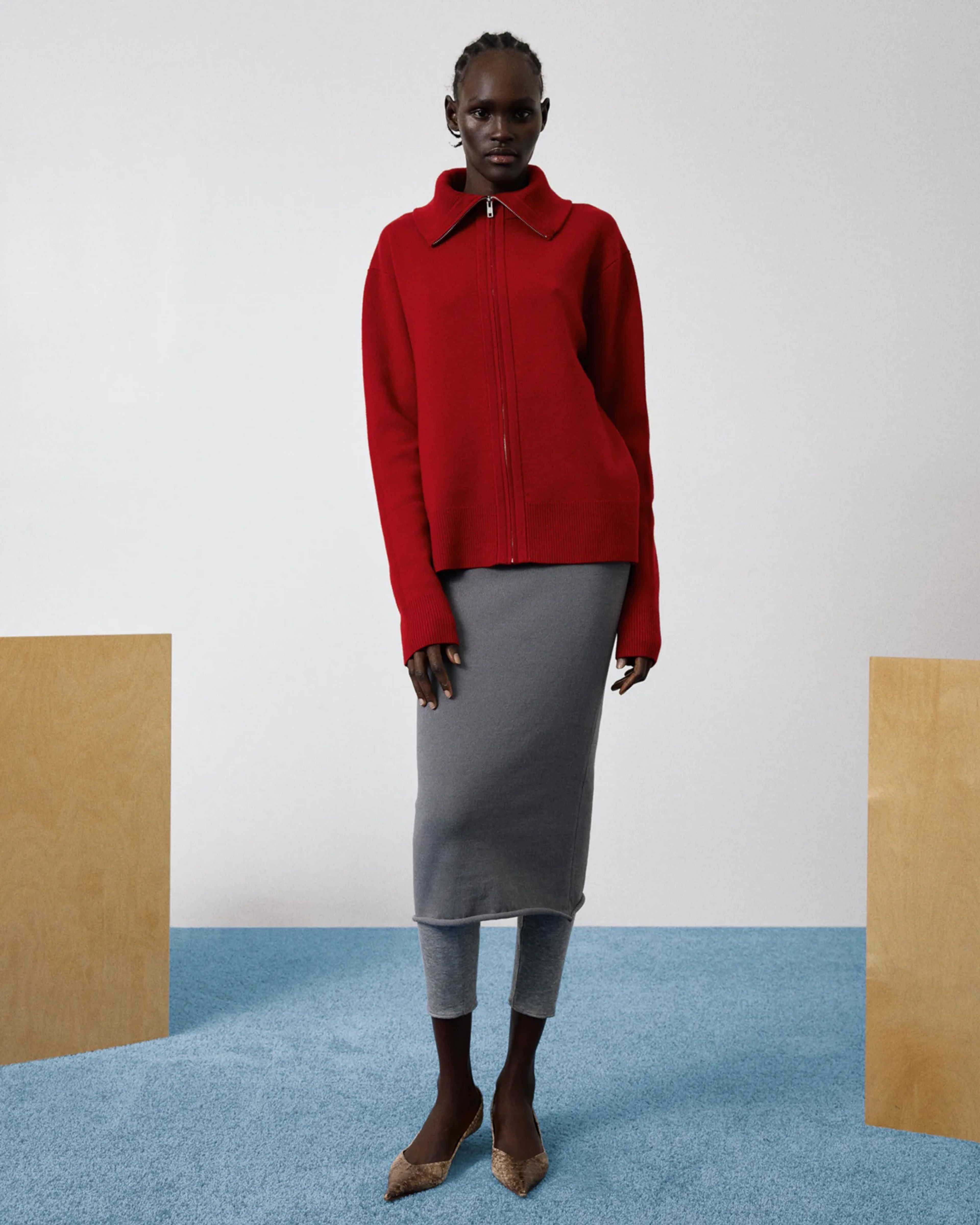 Knit Zip Up Jacket Cherry - Image 1