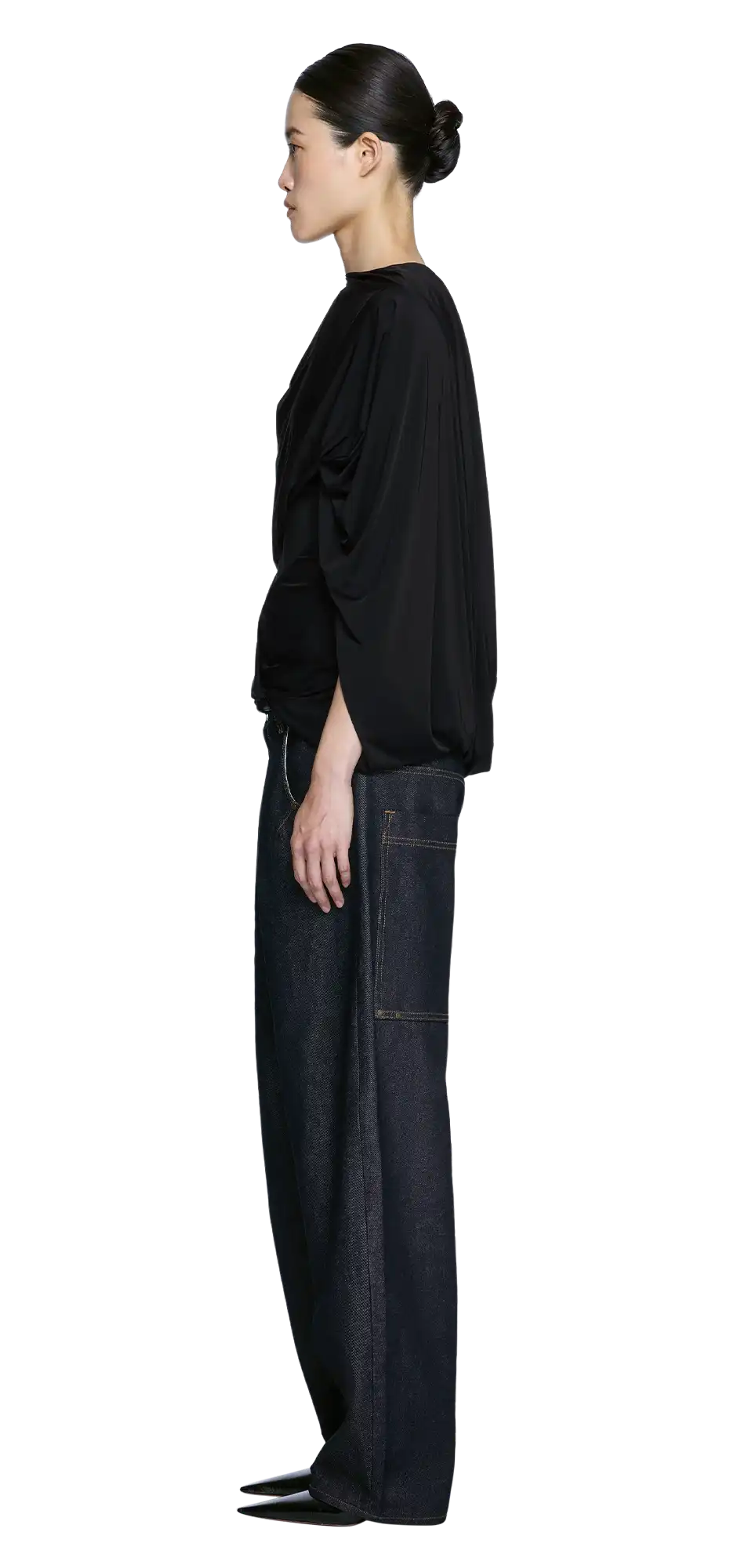 lycra-side-drape-top-black character left view