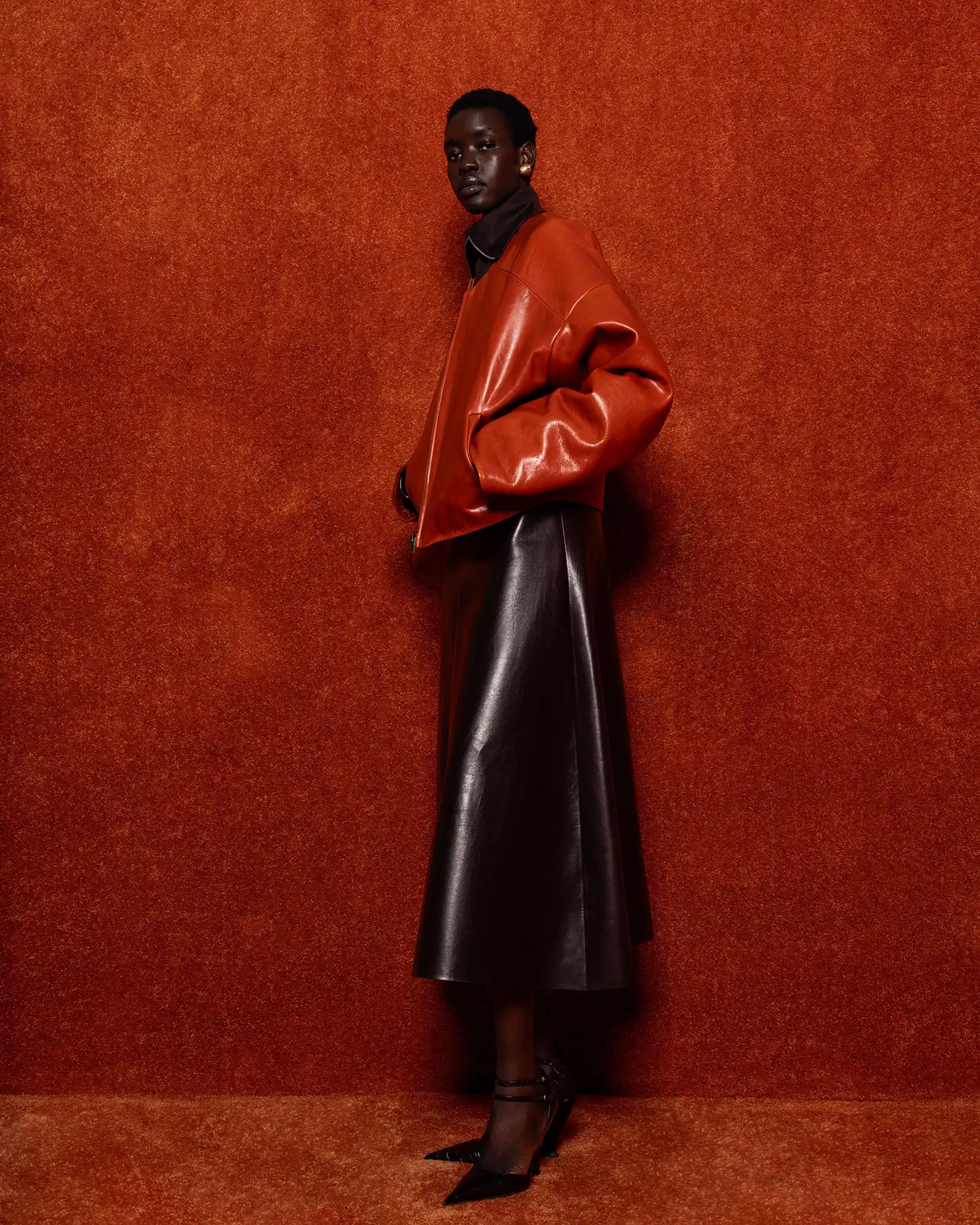 Arced Leather Jacket Copper - Image 1