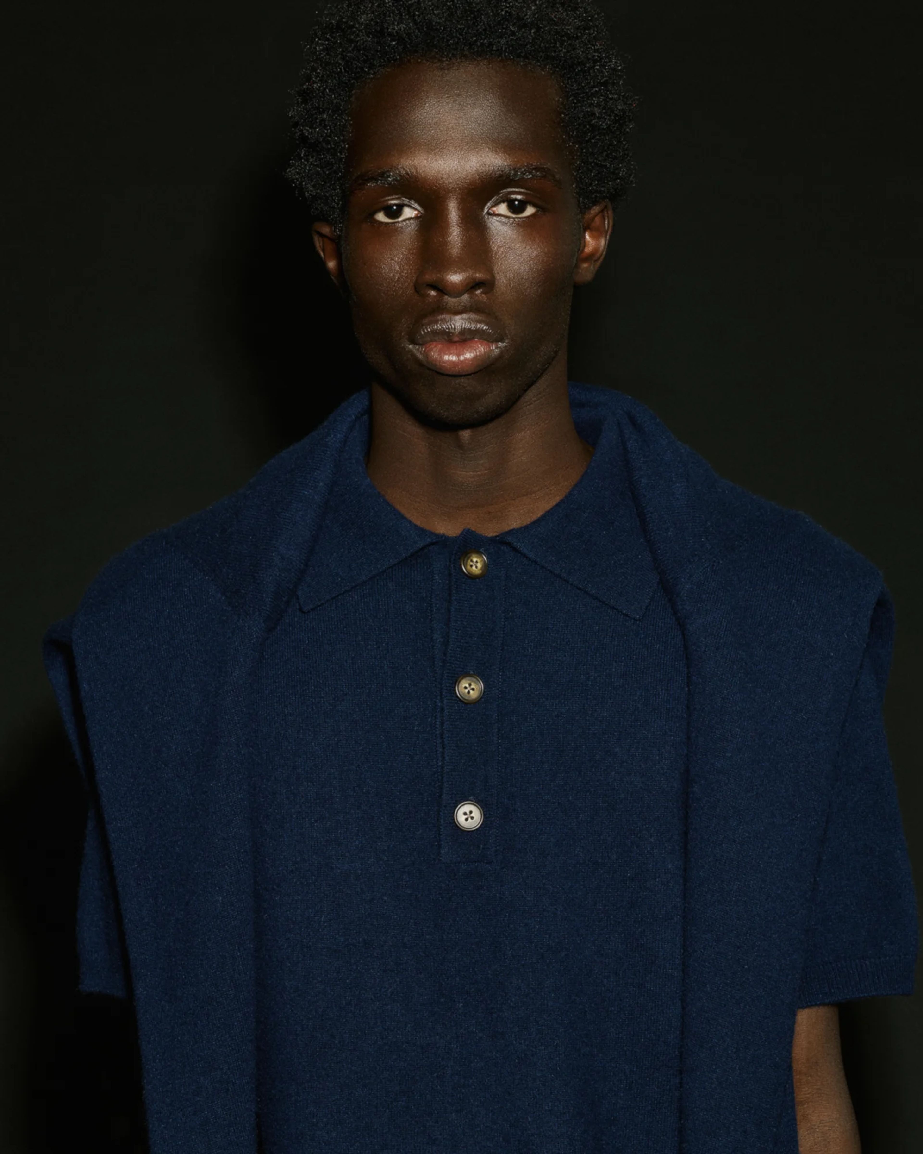 Short Sleeve Cashmere Knit Polo Navy - Image 2