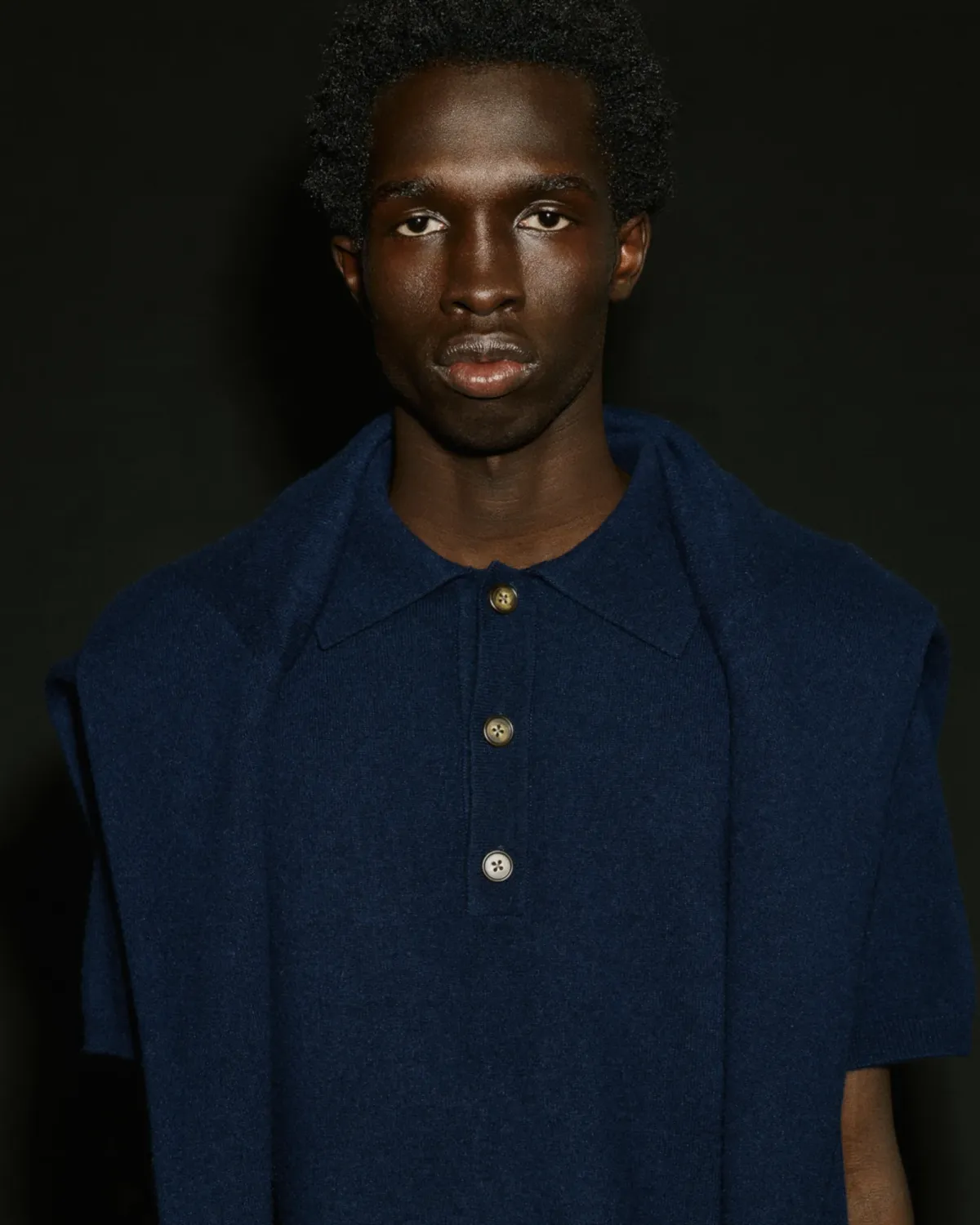 Short Sleeve Cashmere Knit Polo Navy - Image 2