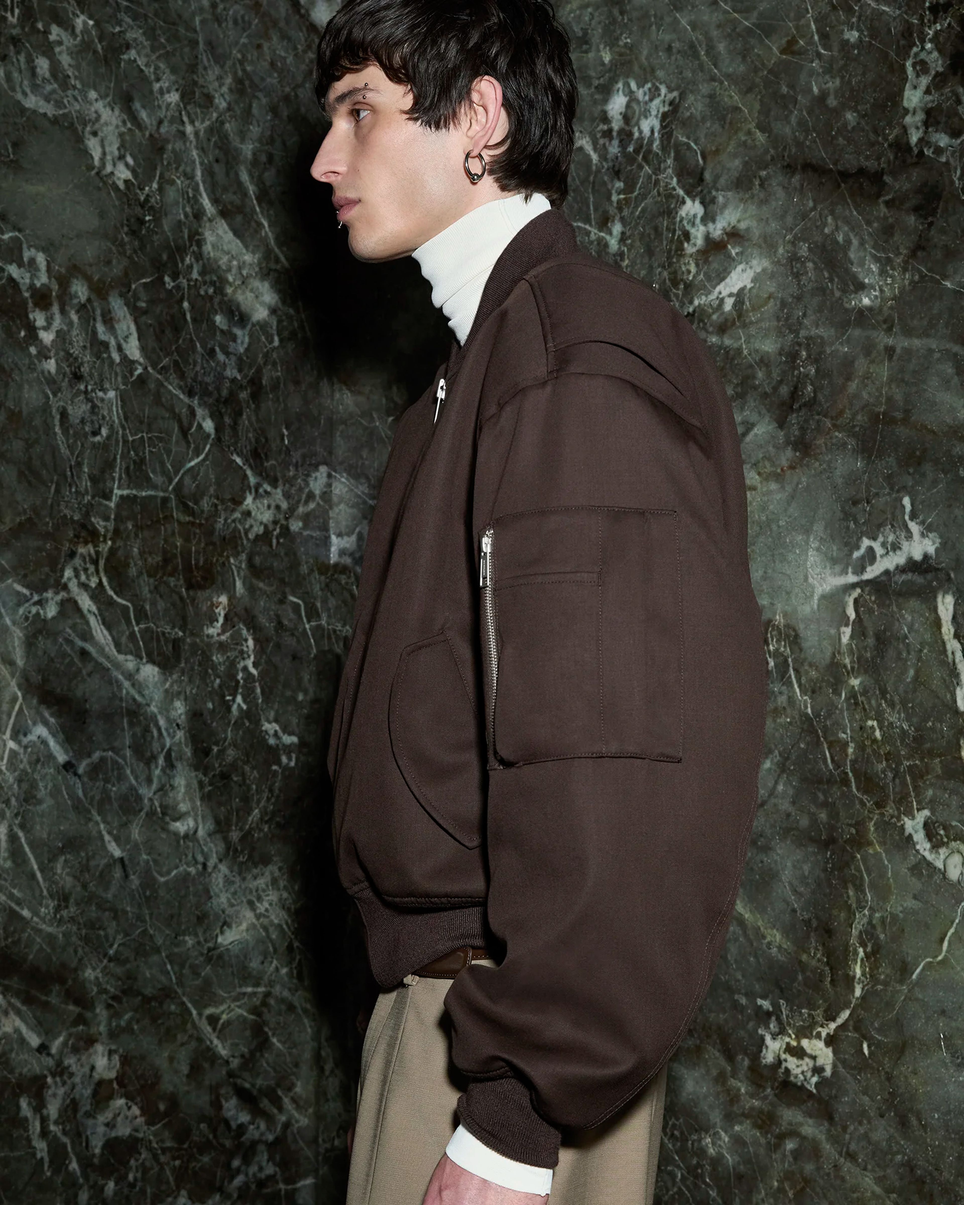 Cropped Broad Bomber Suiting Dark Brown - Image 1