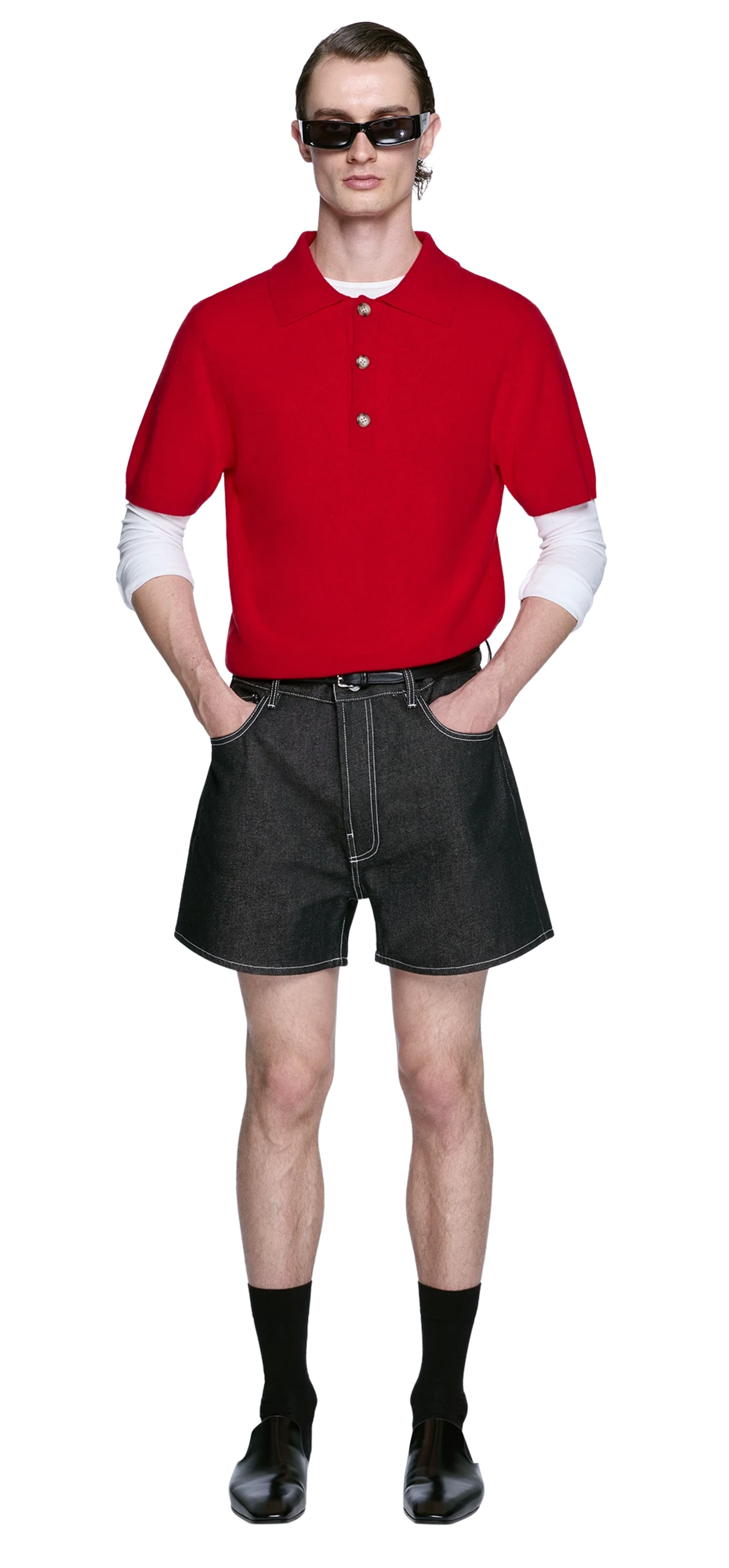 bambi-denim-short-raw-black character front view