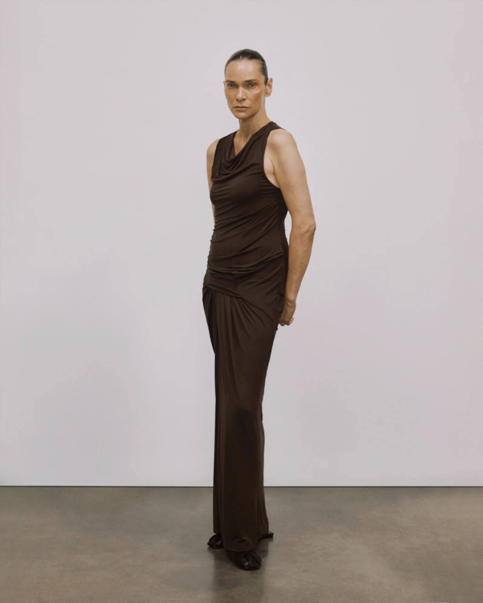 DRAPE DRESS TOBACCO L