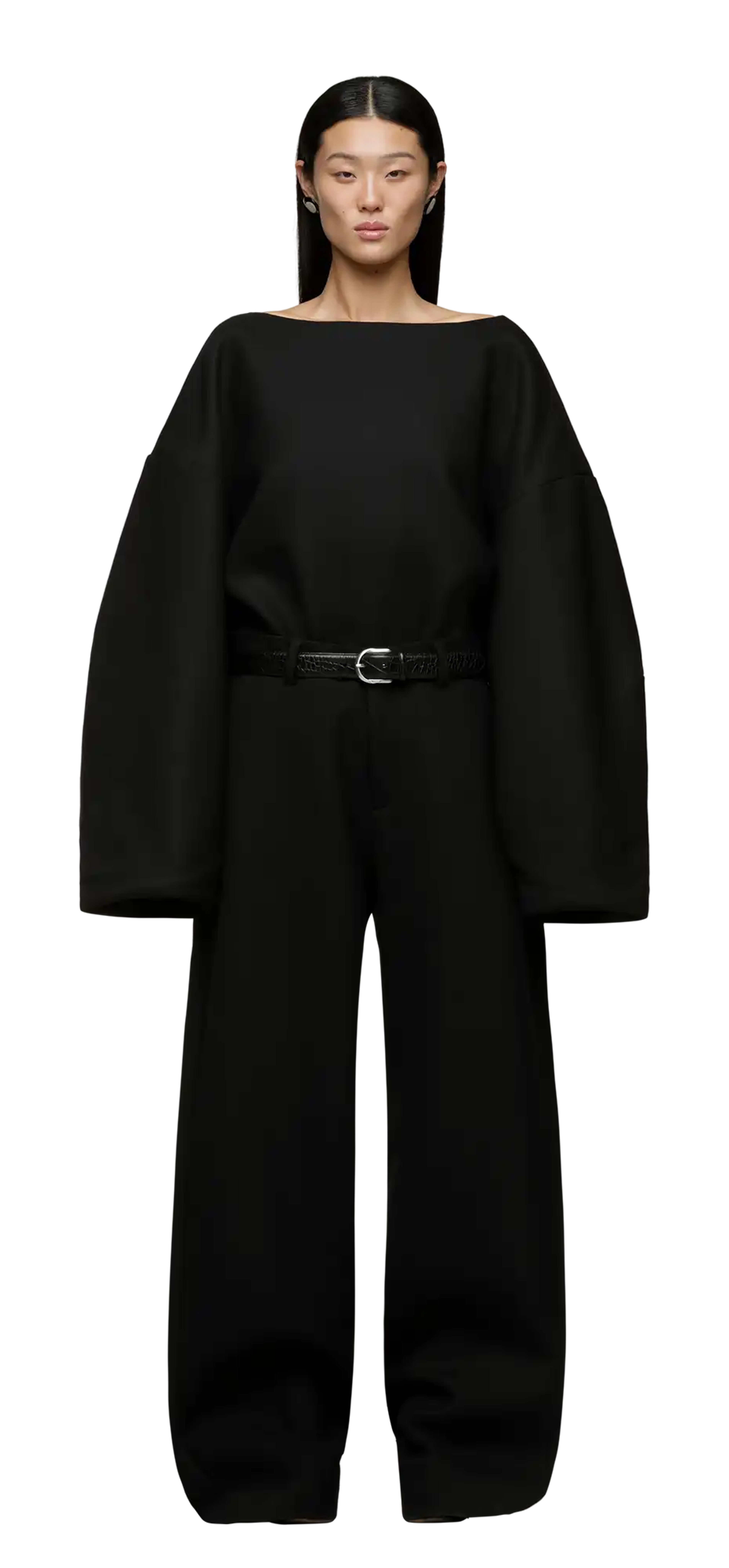 boat-neck-jumper-black-wool character front view