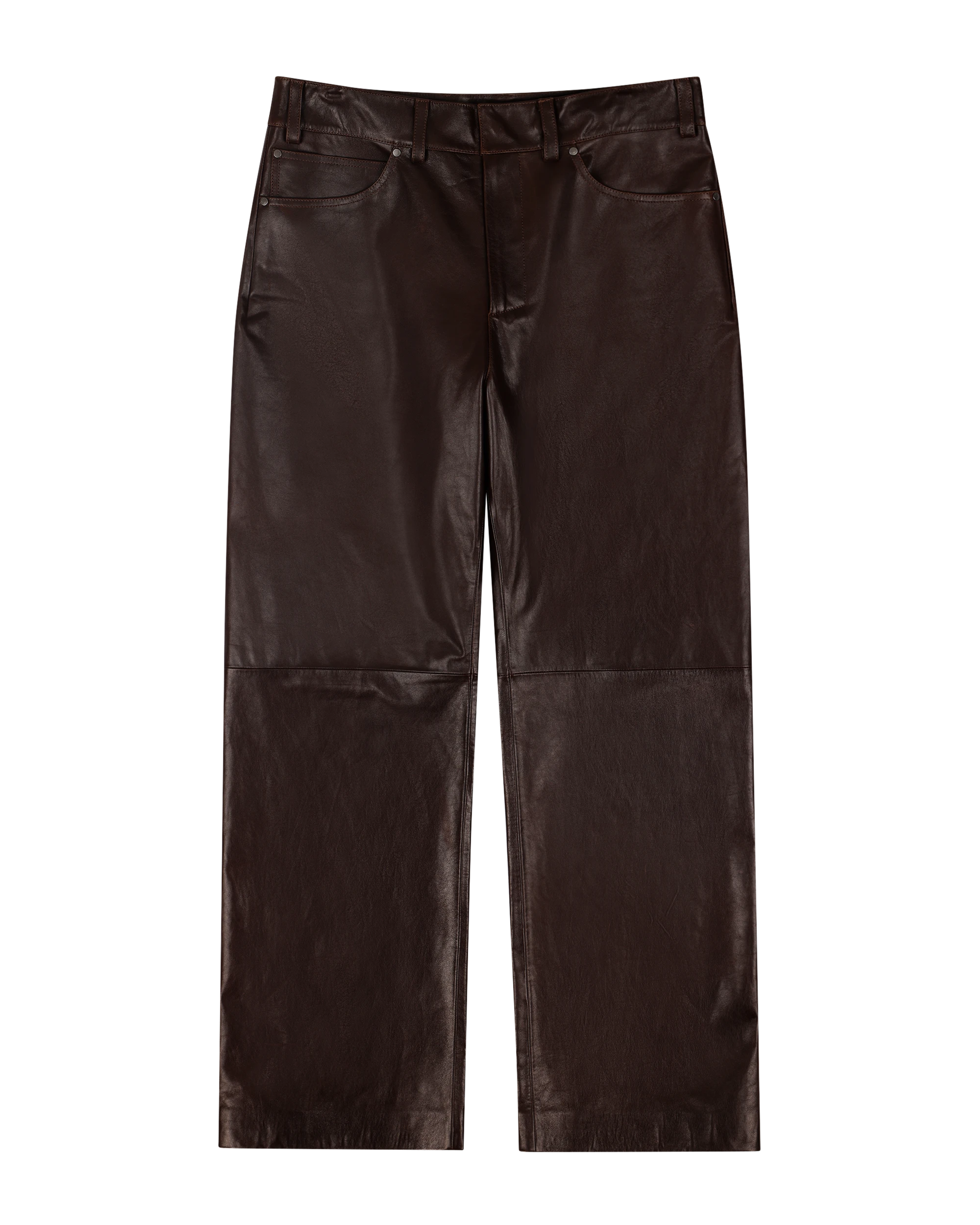 Leather Straight Leg Dark Brown - Image 3