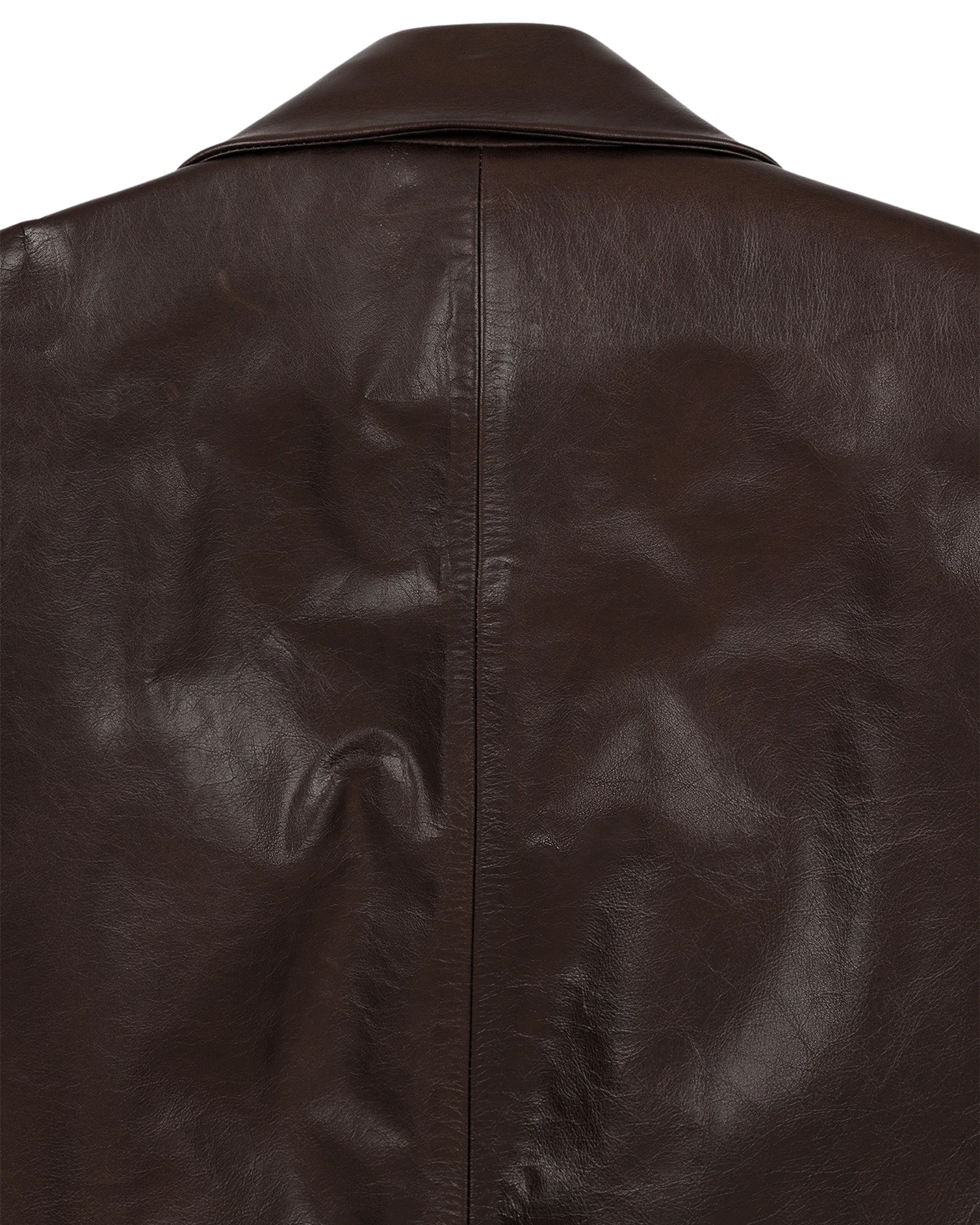 Single Breasted Leather Coat Dark Brown - Image 7