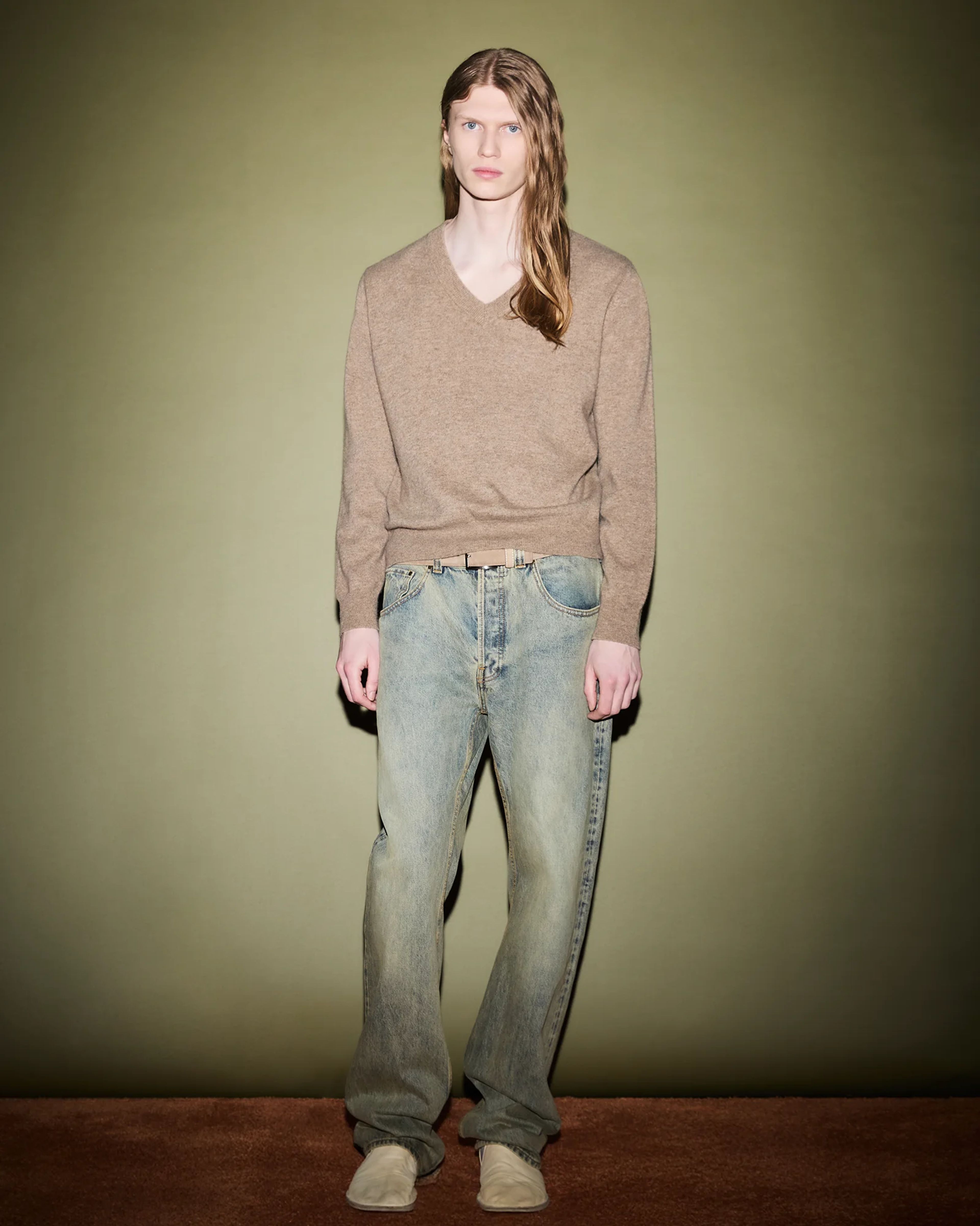 Knit V Neck Camel - Image 2