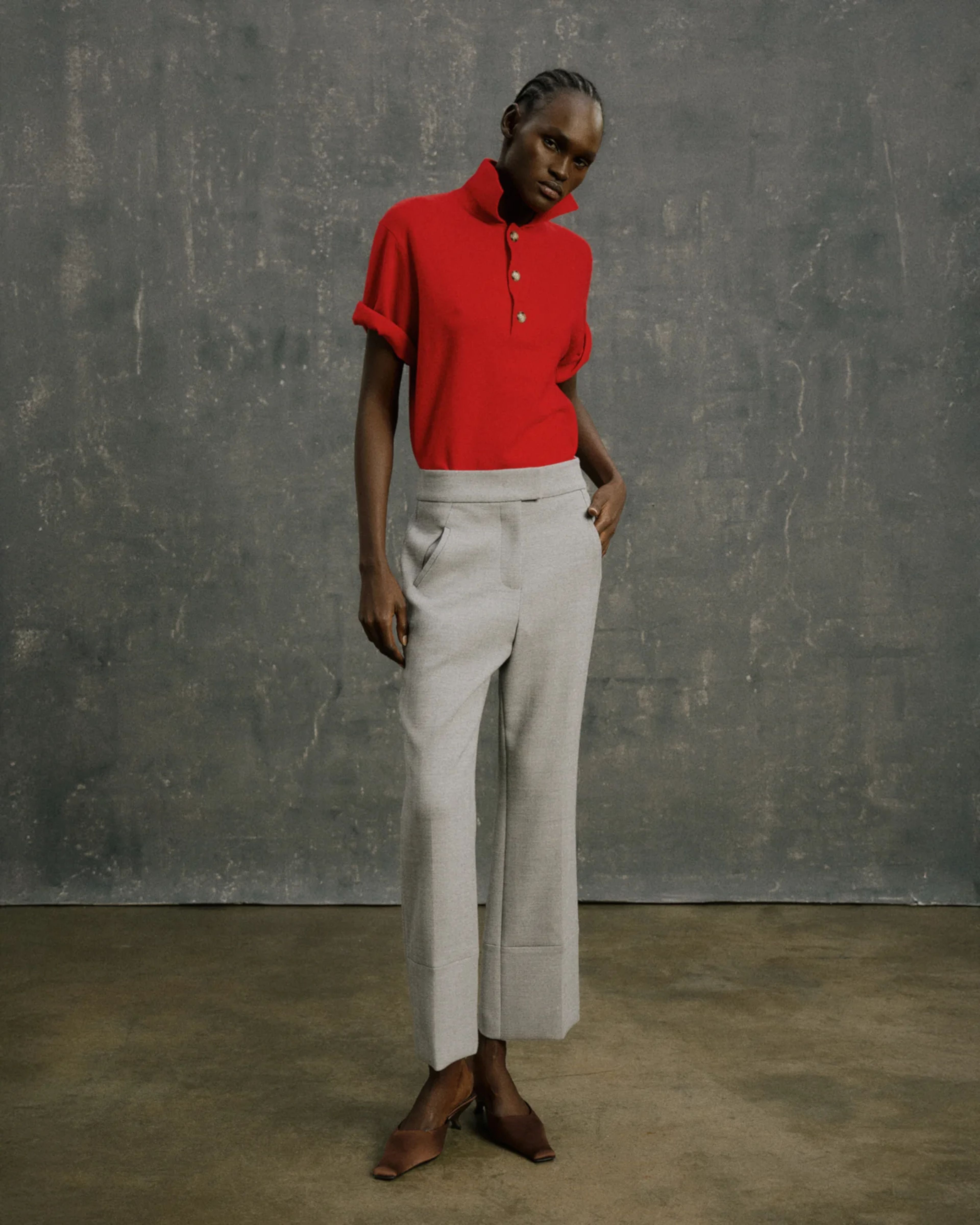 Short Sleeve Cashmere Knit Polo Red - Image 4