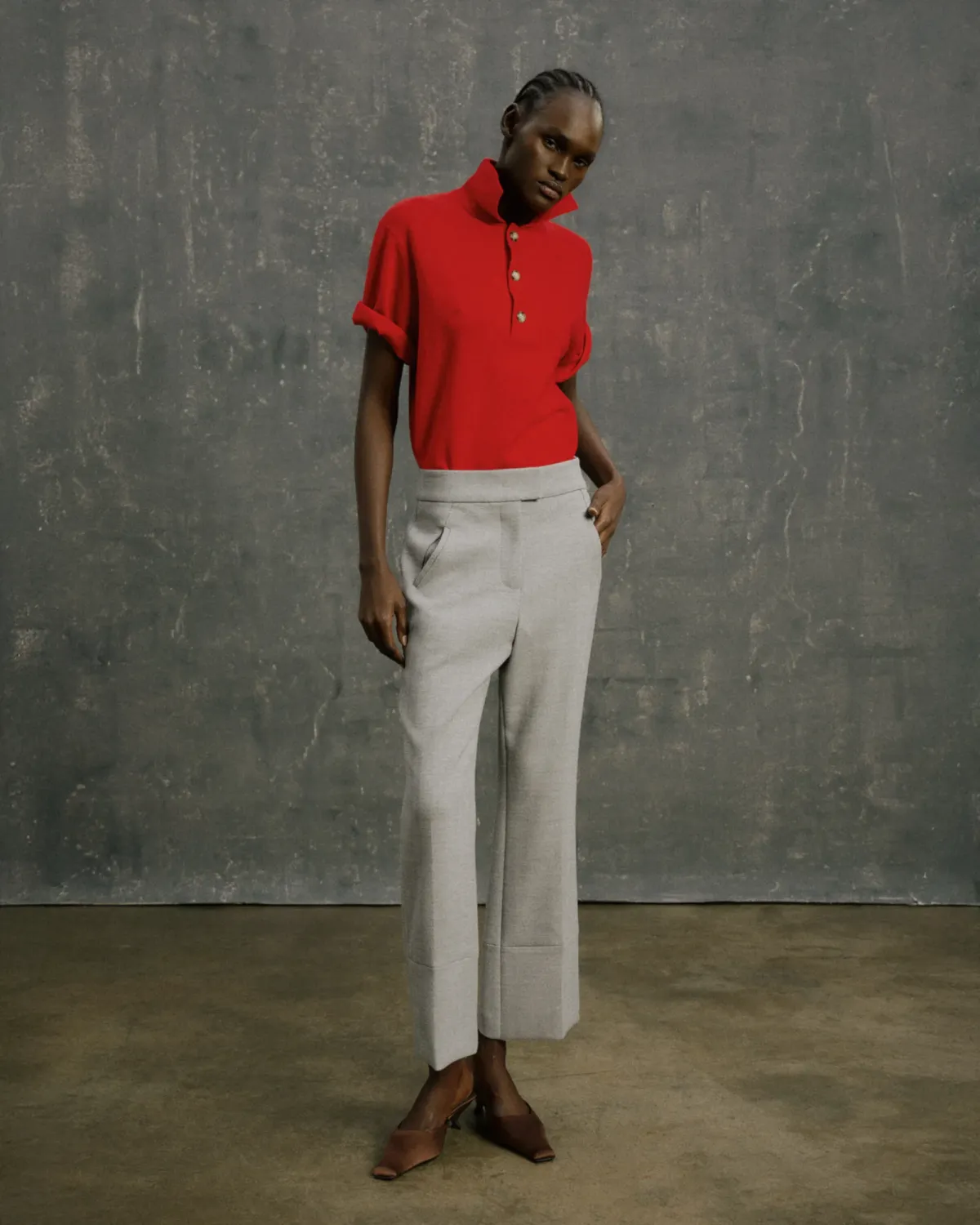 Short Sleeve Cashmere Knit Polo Red - Image 4