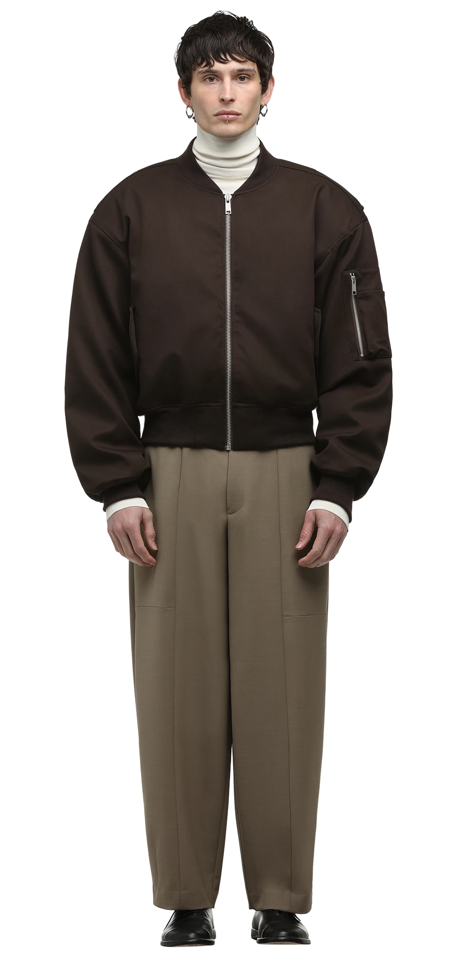 cropped broad bomber suiting dark brown - entire studios cropped broad bomber suiting dark brown - entire studios