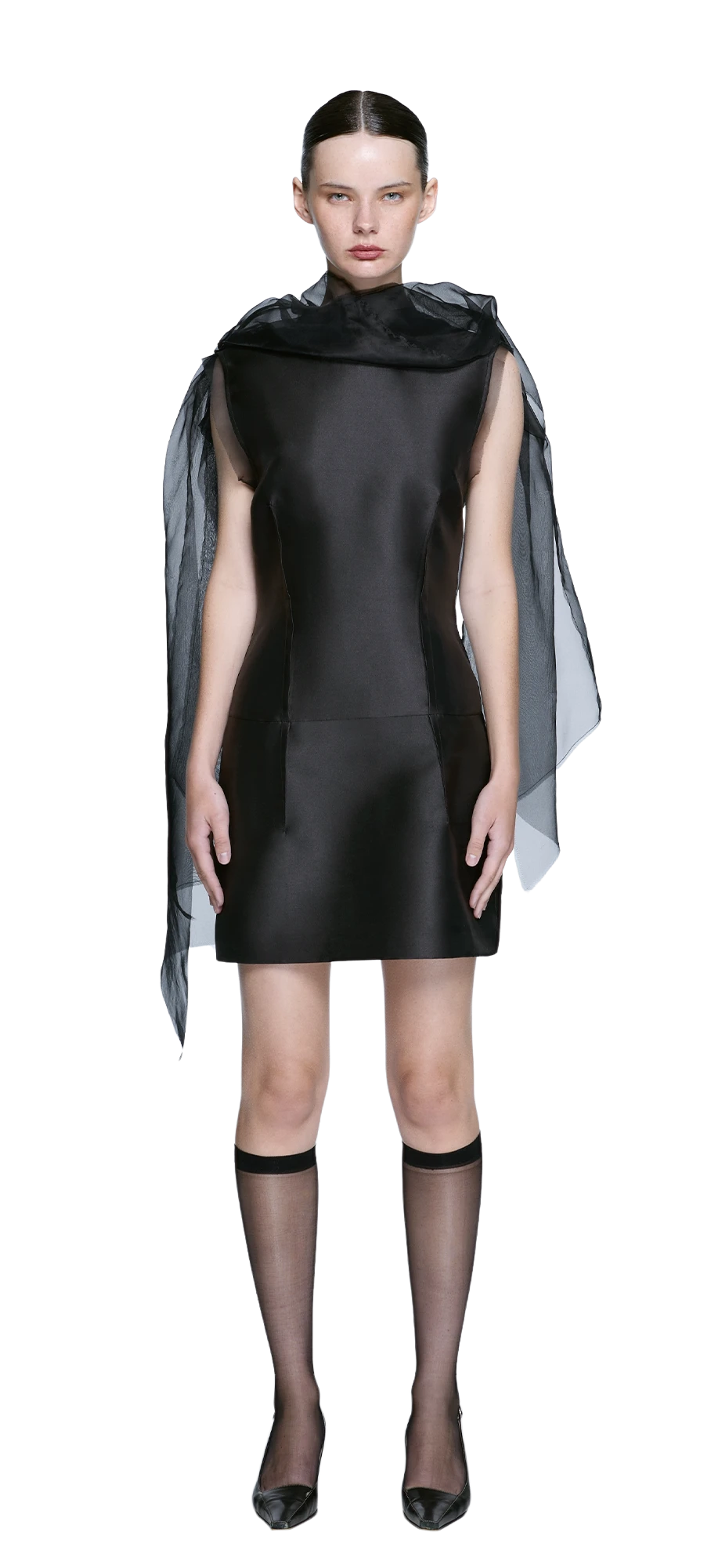shift-dress-black-satin character front view