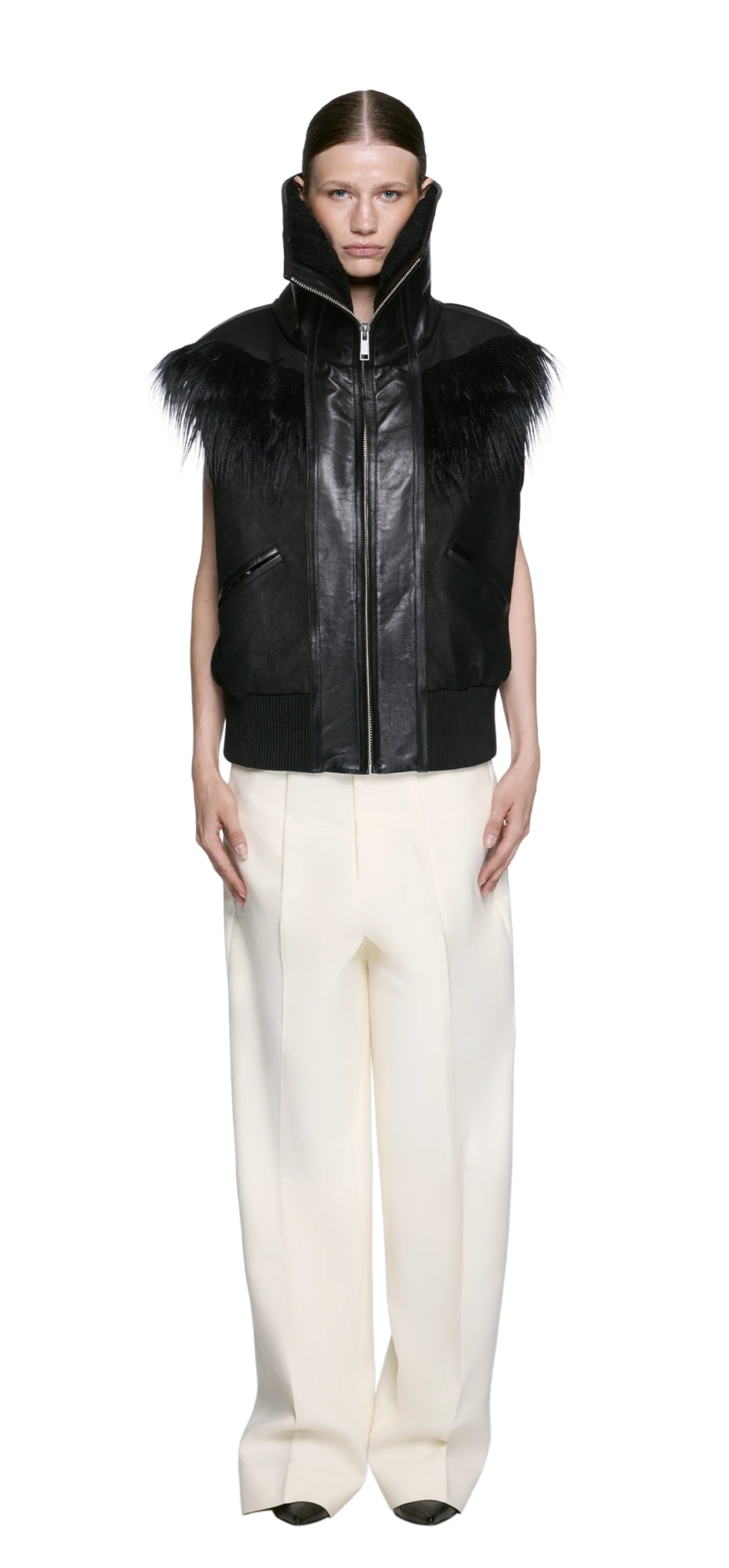 pelle-vest-black-leather character front view