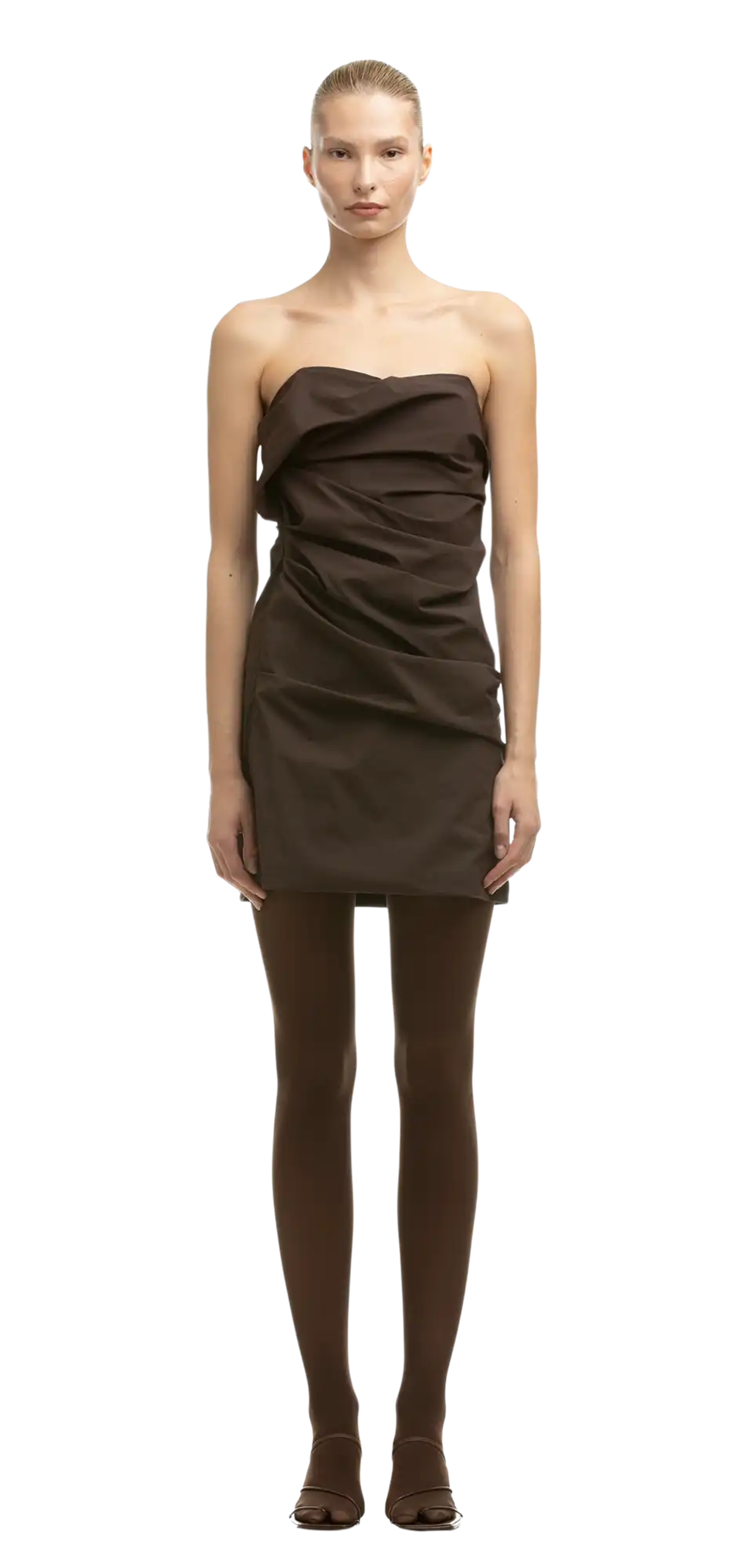 mini-crimped-dress-cocoa character front view