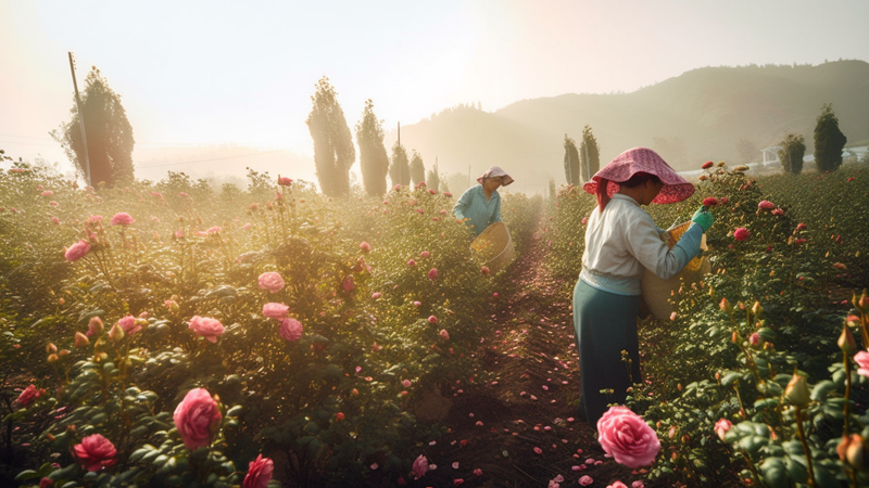 farmers harvesting rose