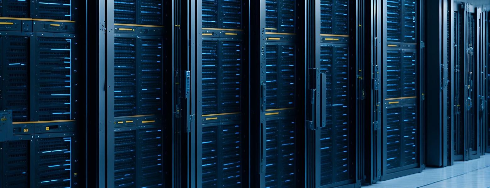 Rows of server racks in a data center