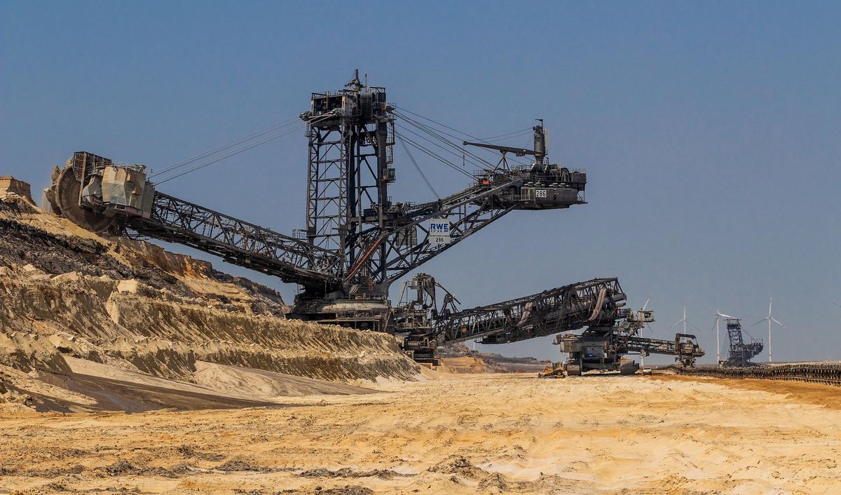 Bucket-wheel excavator working an open-pit mine