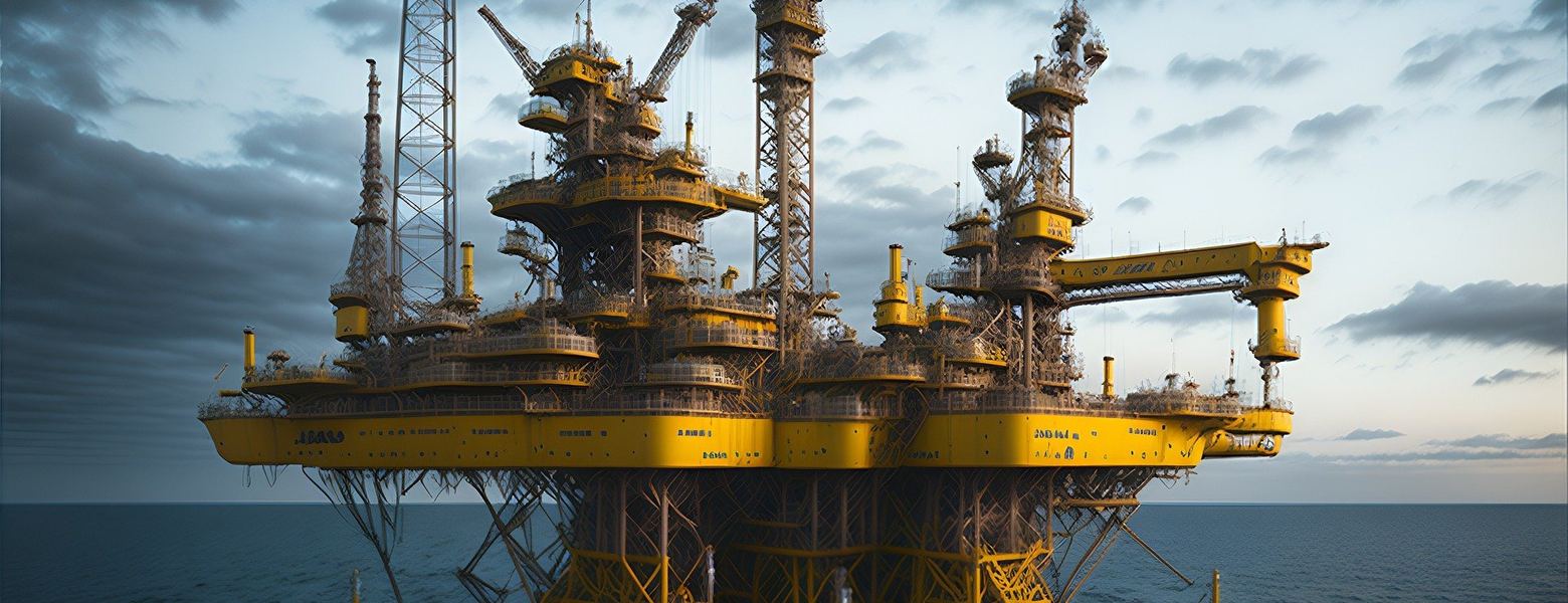 An offshore oil and gas platform standing in open sea