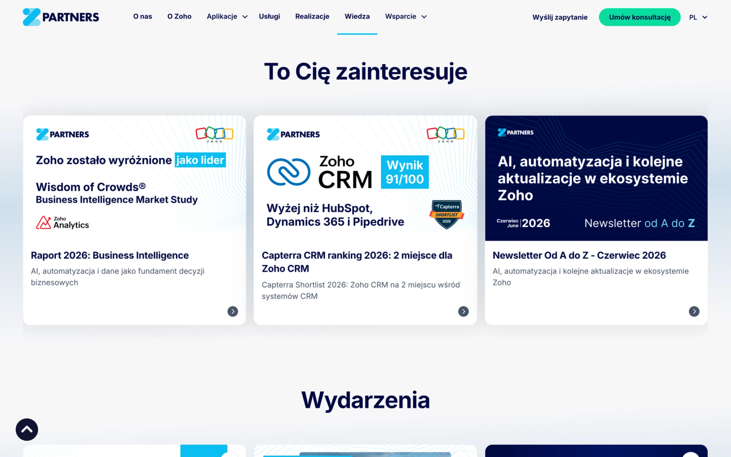 Z Partners knowledge base with article and newsletter cards