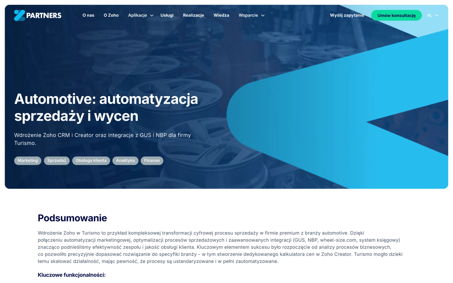 A single Z Partners case study page: heading, area tags and a summary of the rollout