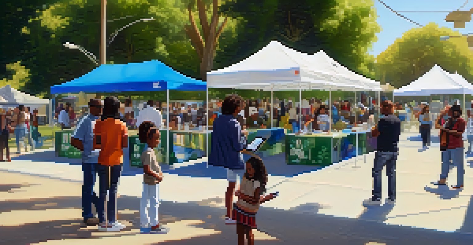 An outdoor community event in Compton with residents learning about technology at booths, showcasing hands-on demonstrations and free resources.