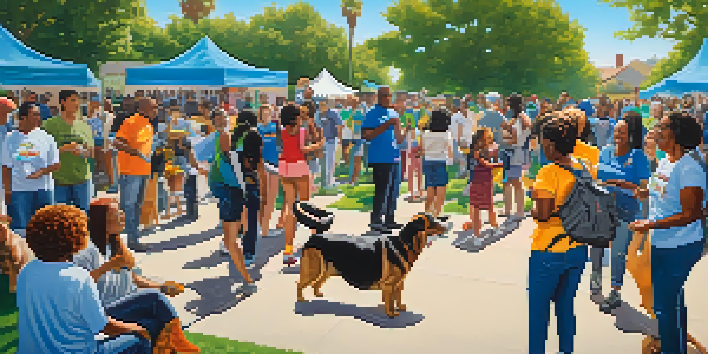 A lively community event in Compton promoting animal welfare, with volunteers and pets in a sunny outdoor setting.