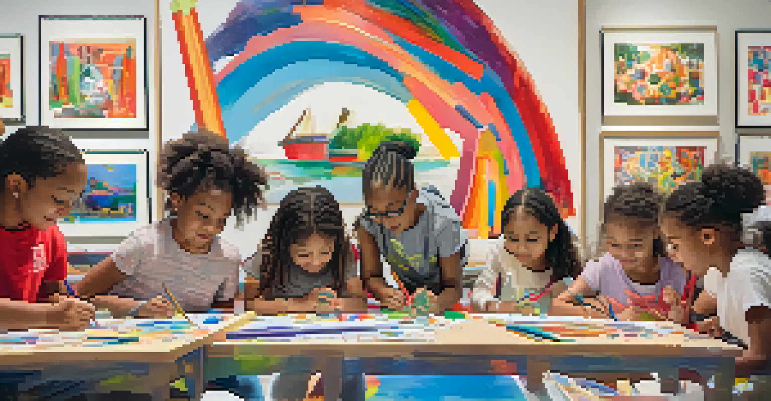 Children participating in an interactive workshop at a Compton museum with colorful art supplies and enthusiastic volunteers.