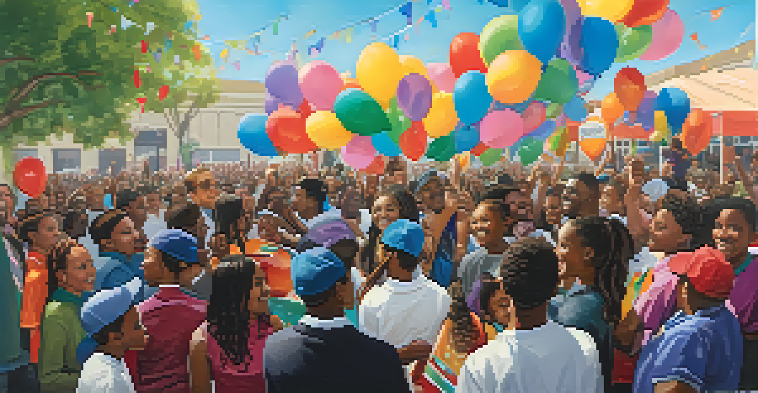 Young leaders receiving awards on stage at a celebration event in Compton, with a cheering crowd and festive decorations.
