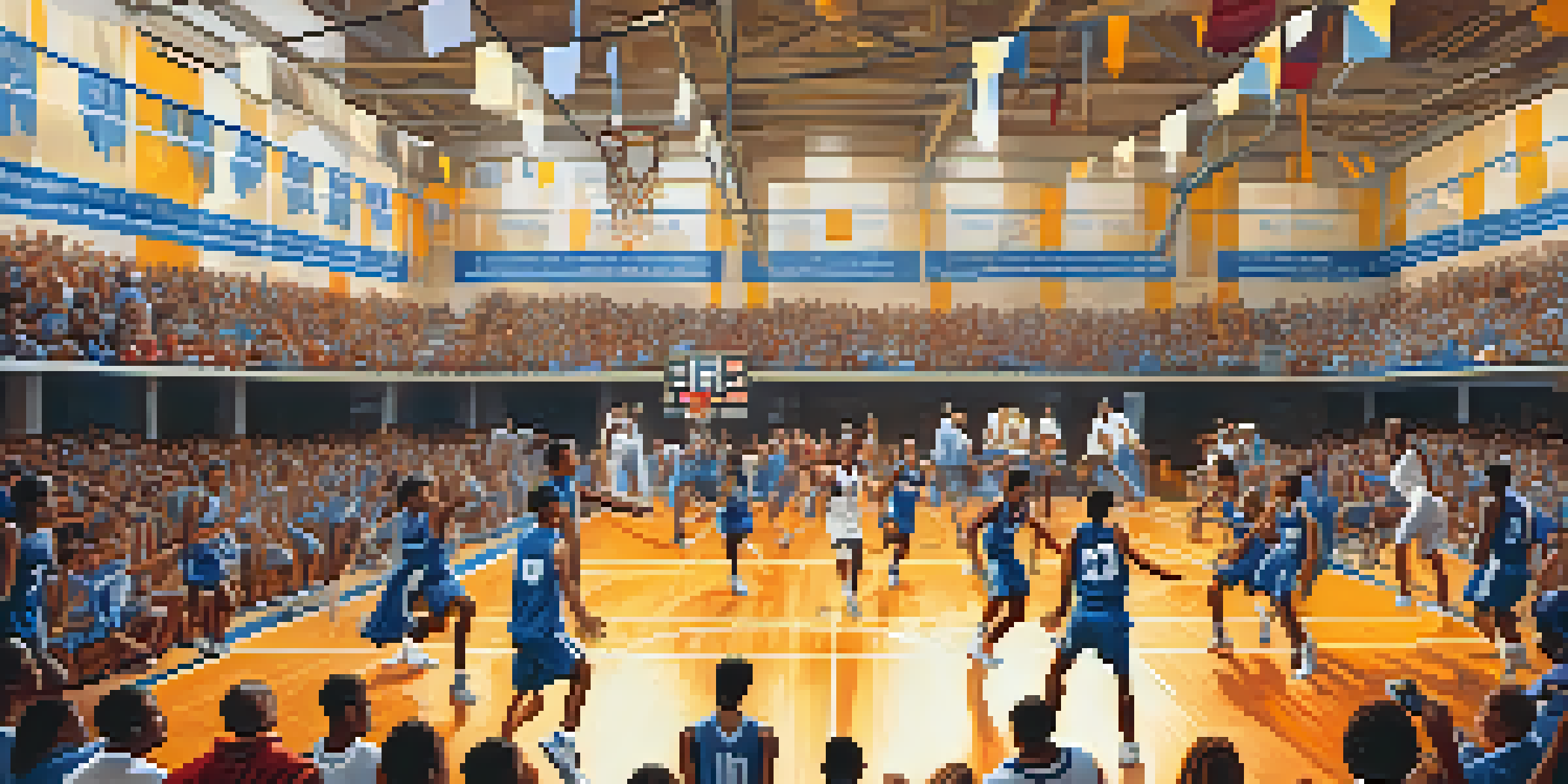 A lively basketball game at Compton High School, featuring players in action and an enthusiastic crowd.
