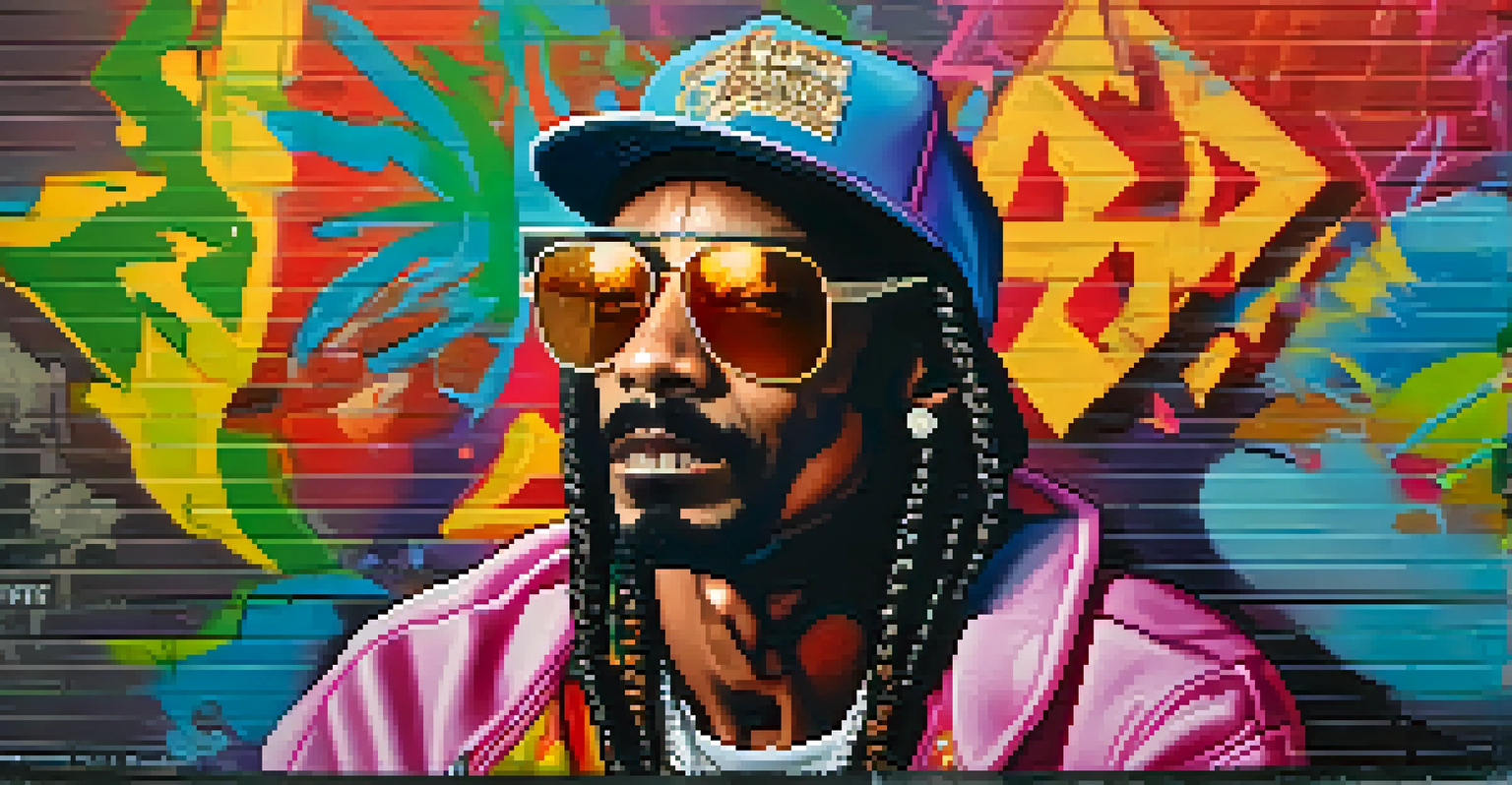 A portrait of Snoop Dogg against a graffiti wall, showcasing his laid-back style and charisma.
