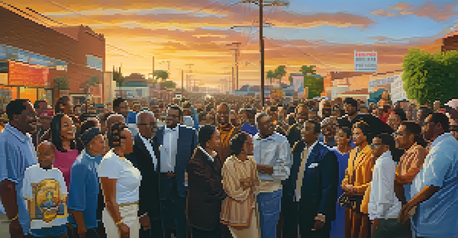 Johnnie Cochran engaging with a diverse group of residents in Compton during a community gathering.