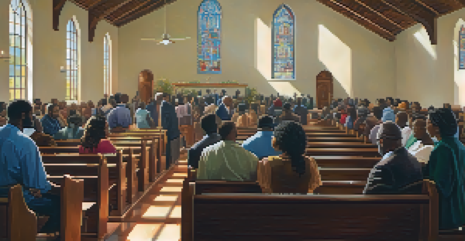 A community event inside an African American church in Compton, showcasing people of different ages sharing food and conversation.