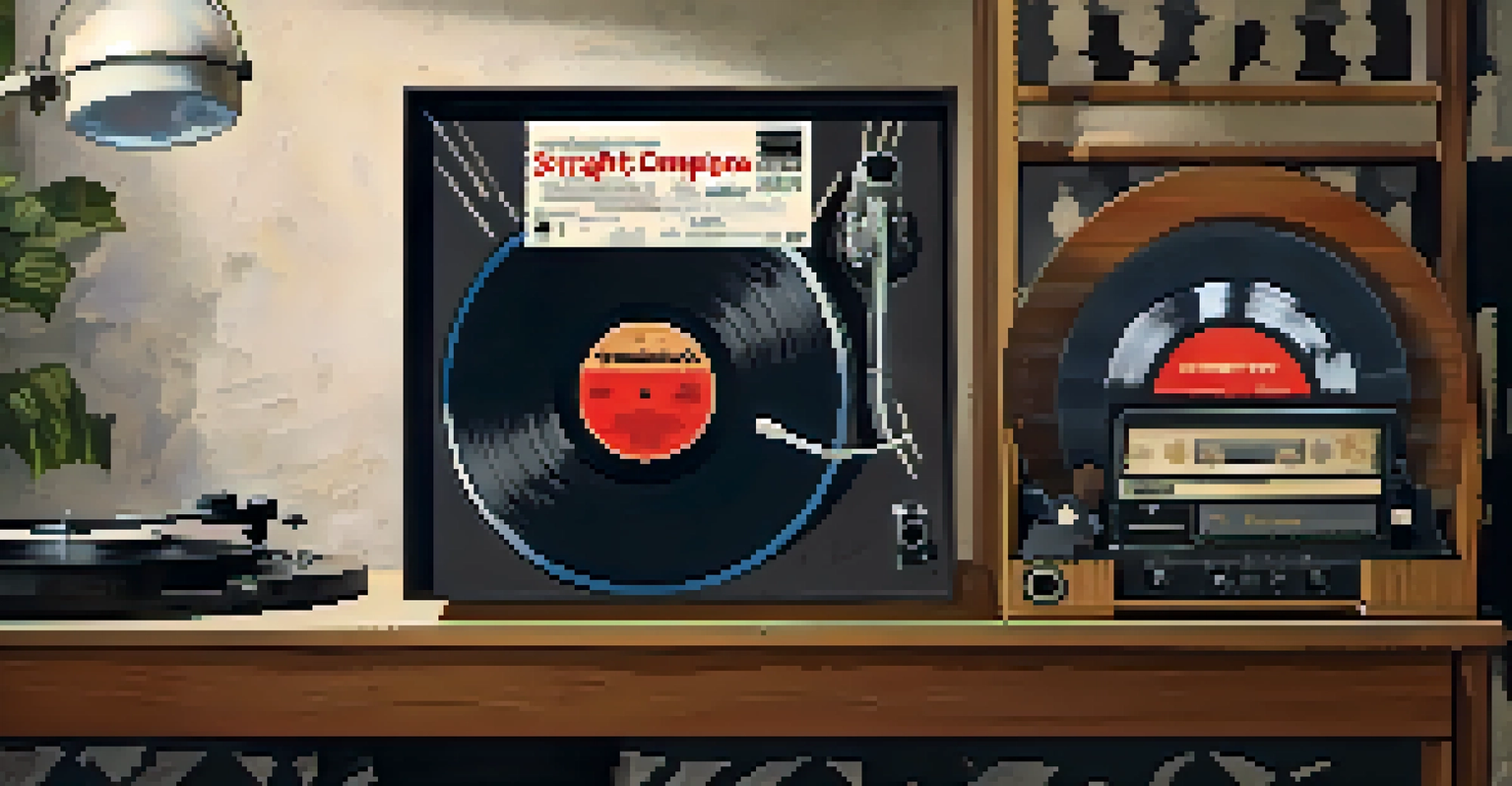 An old vinyl record titled 'Straight Outta Compton' on a vintage turntable, creating a nostalgic atmosphere with warm lighting.