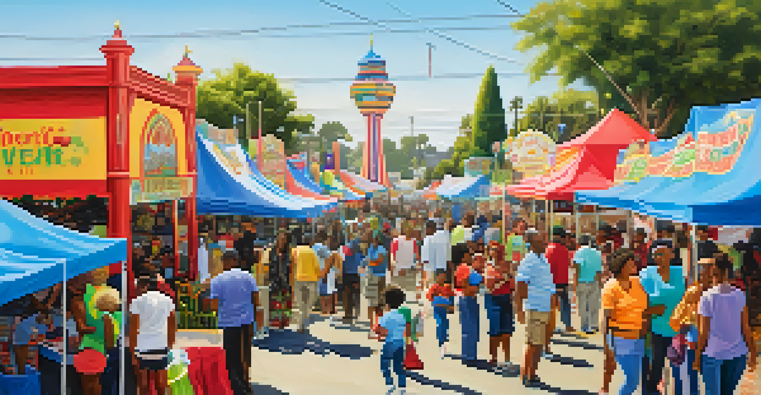 A bustling community fair in Compton with local business booths, colorful decorations, and families engaging with vendors in a lively atmosphere.