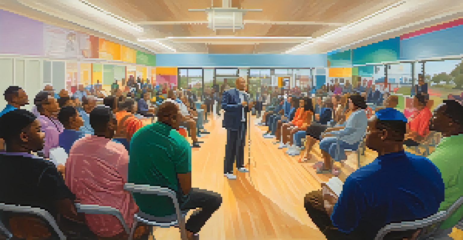 Residents in Compton participating in a town hall meeting, discussing local issues in a warm and inviting community center.