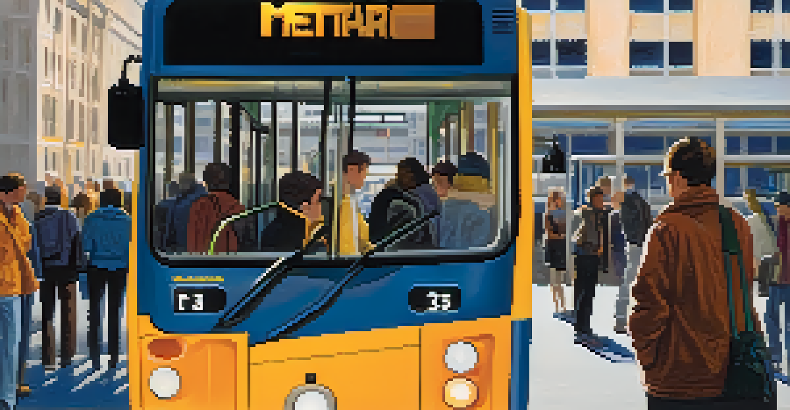A close-up of a commuter holding a Metro bus fare card, looking focused as they prepare to board the bus, with other passengers in the background.