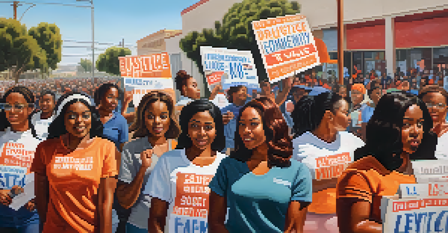 Women rallying for social justice in Compton, holding signs and displaying unity in their cause.