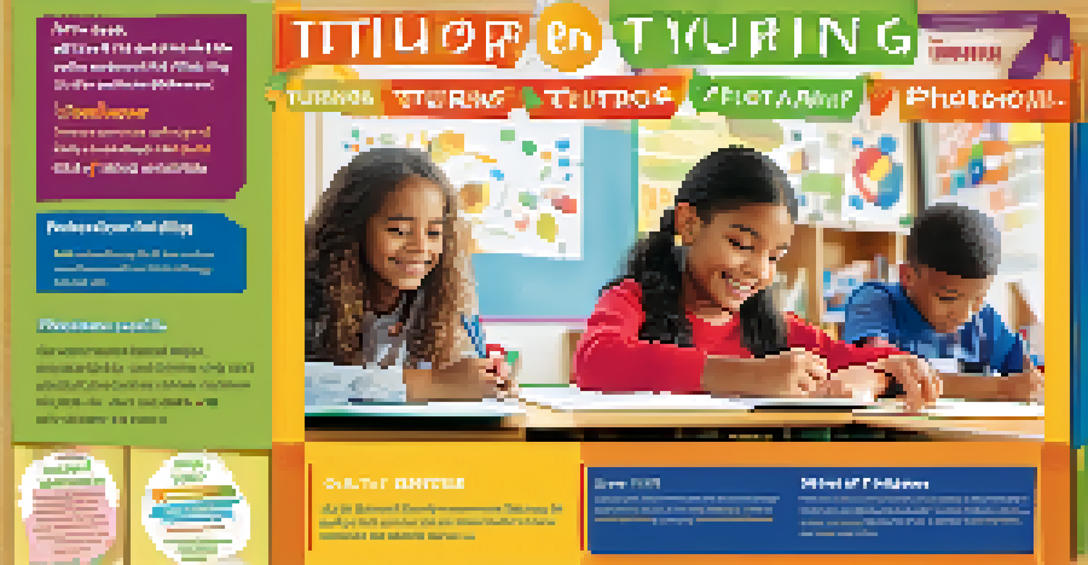 A colorful flyer for an after-school tutoring program displayed on a bulletin board, surrounded by educational materials in a classroom.