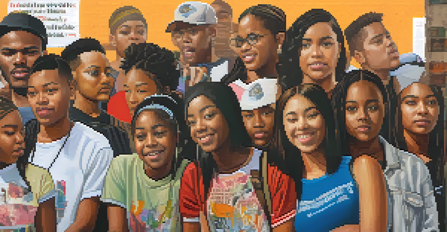 A colorful digital collage showcasing various aspects of youth activism in Compton, including community meetings and social media.