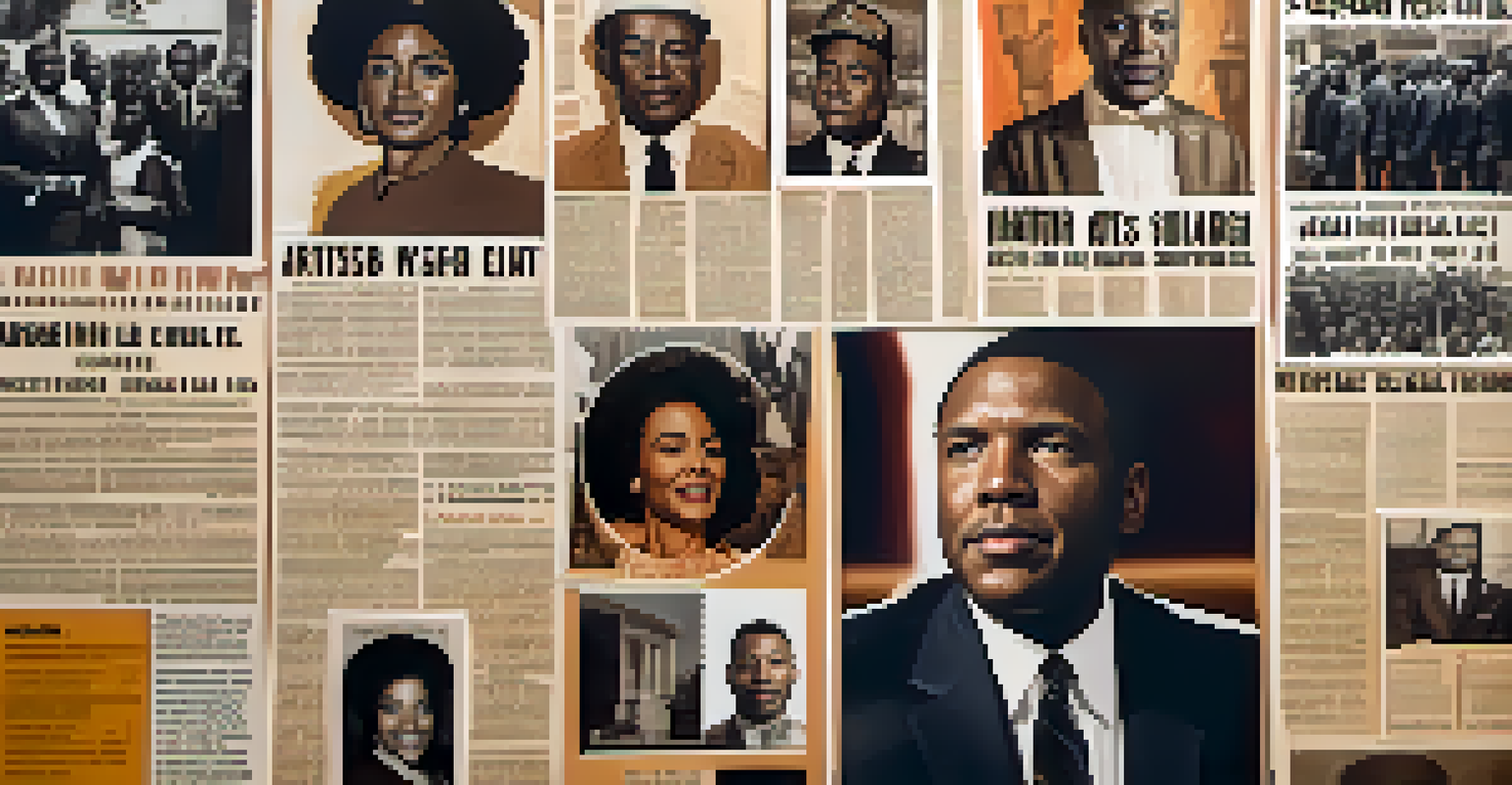 A collage depicting key events in Compton's civil rights movement, with newspaper clippings and photos of marches and leaders.