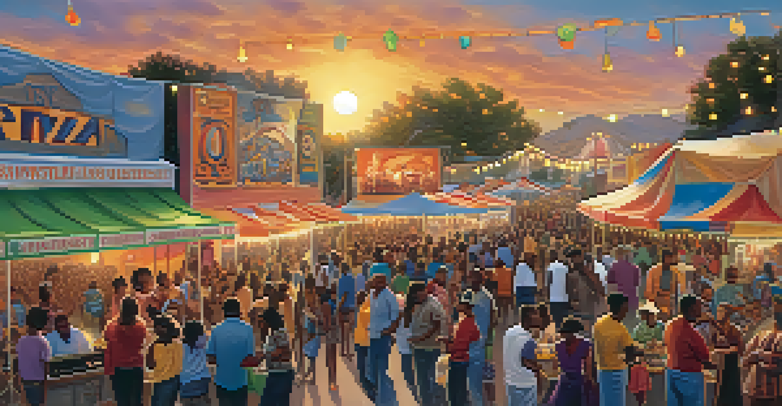 A vibrant outdoor jazz festival in Compton, featuring live music, dancing crowds, and a festive atmosphere.