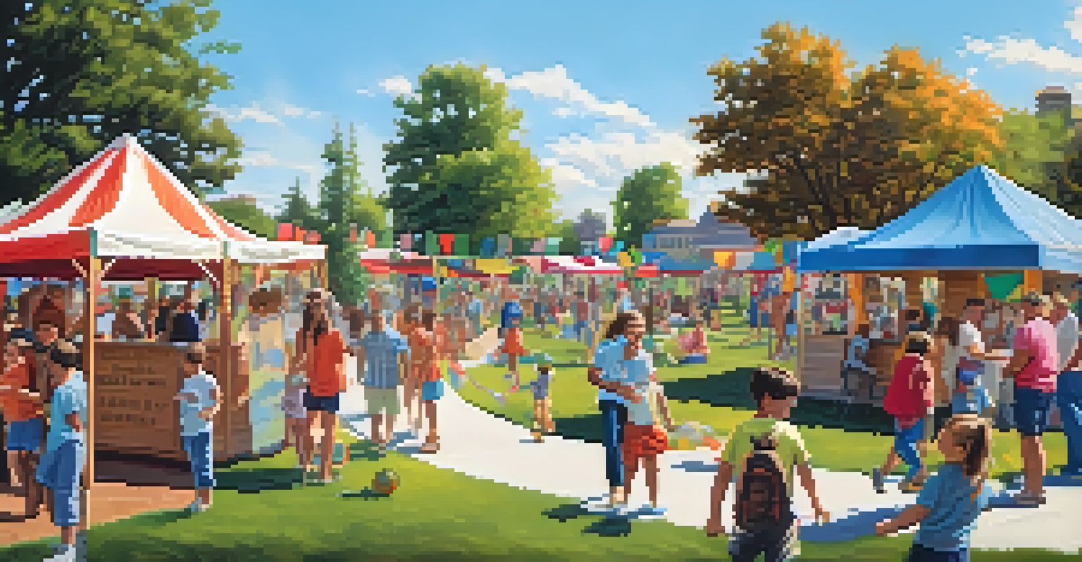 Families enjoying a sunny day at Heritage Park, with monuments and colorful decorations for a cultural festival.