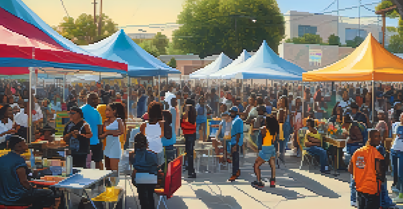 A lively outdoor community event in Compton with local artists, vendors, and a diverse crowd enjoying music and festivities.